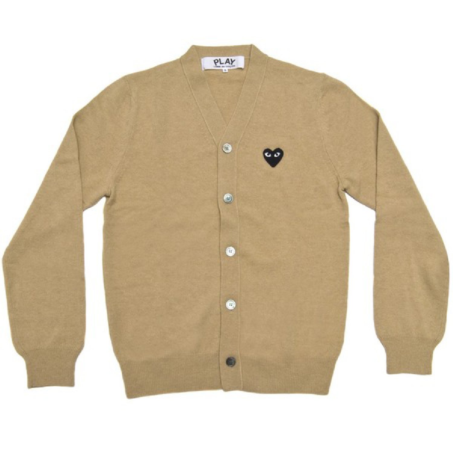 CDG play classic wool cardigan sweater men and women (Male M, Beige black heart spot)