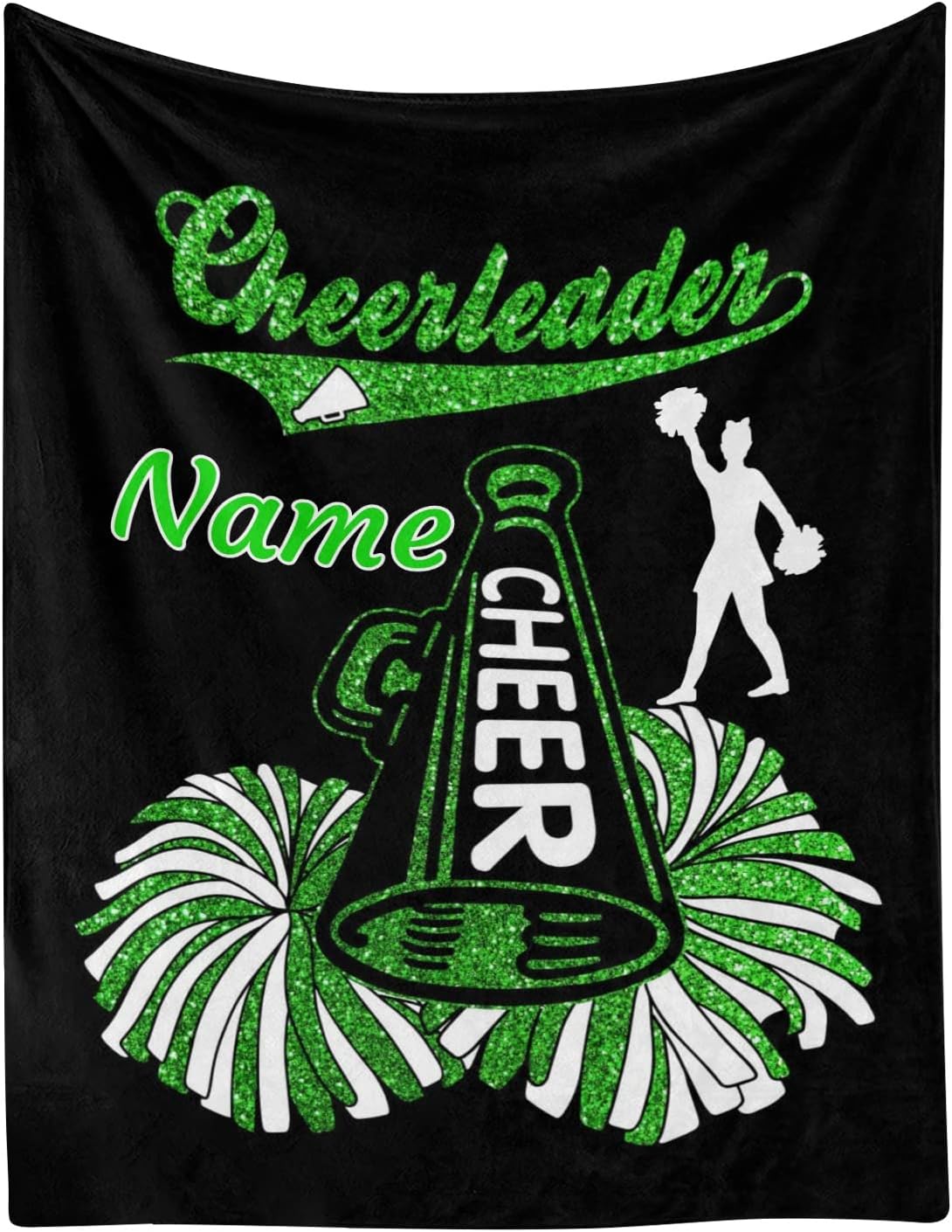 Cheer Green Cheerleader Personalized Blanket with Name Soft Fleece Throw Blankets for Men Women Birthday Wedding Gift 50X60 inch