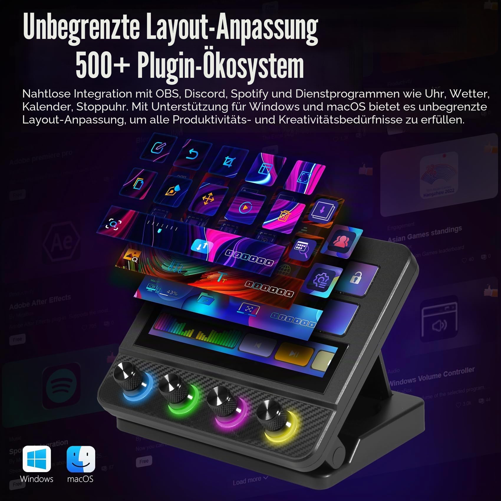 Macro Pad, Streaming Deck Stream Controller Soundboard Keypad, Programmierbare Tasten USB Shortcut Tastatur für Gamer Streamer, Audio Mixer für OBS, YouTube, Office Desk Setup, PC, Mac
