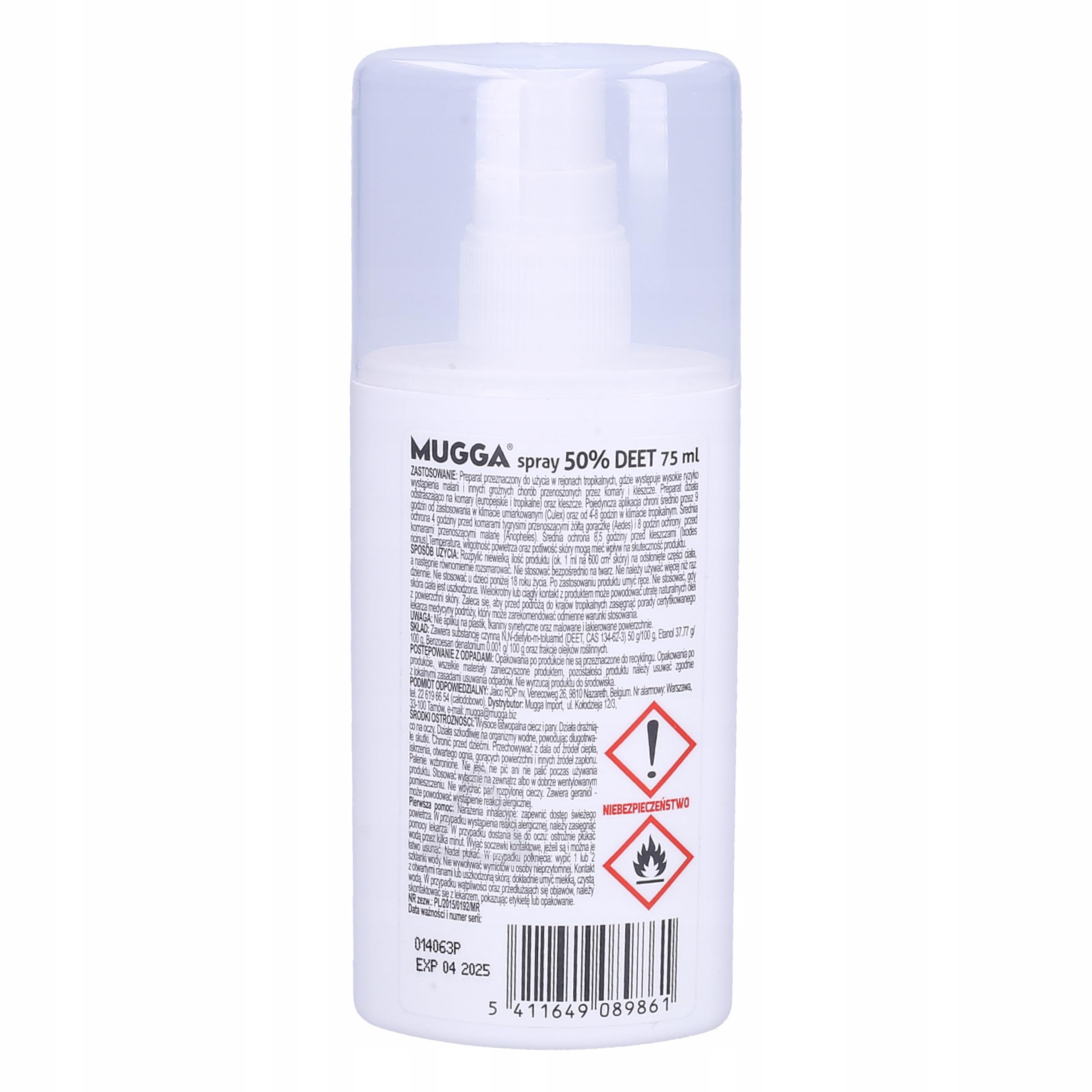 Mugga Spay Repellente per Insetti 50% Extra Strong 75 ml Protezione contro Le Zanzare Tropicali ed europei Tenaglie Moscerini Simulide Mosche Acari