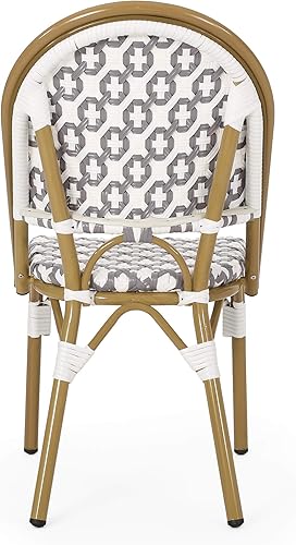 Miniatura 7 de Christopher Knight Home Anastasia - Silla francesa para exteriores (juego de 2), gris + blanco + acabado de bambú