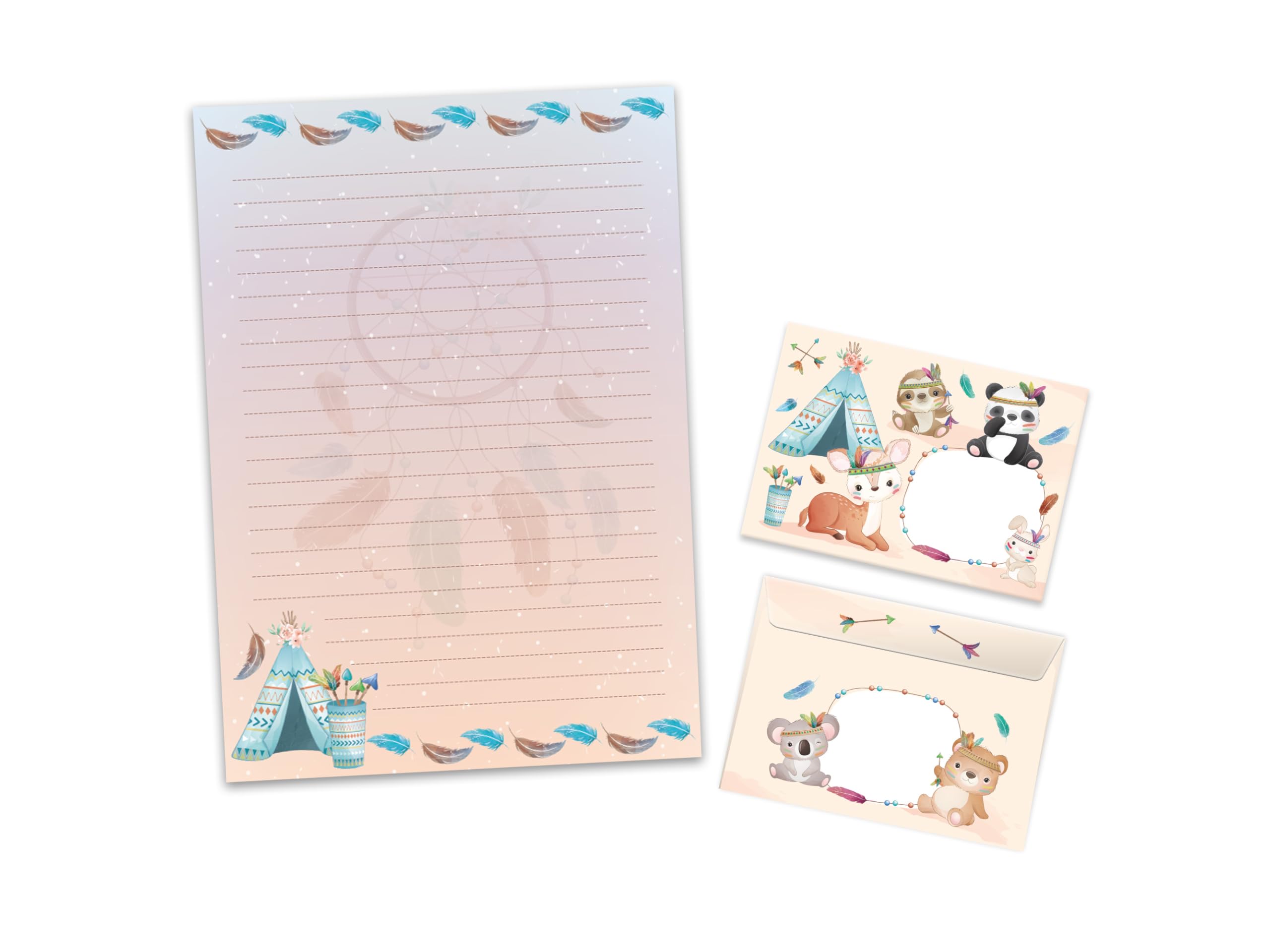 Writing Paper Set Letter Pad with Envelope for Boys Girls Kids Animals Indian Teepee (Block A4 with 25 Sheets + 15 Envelopes)