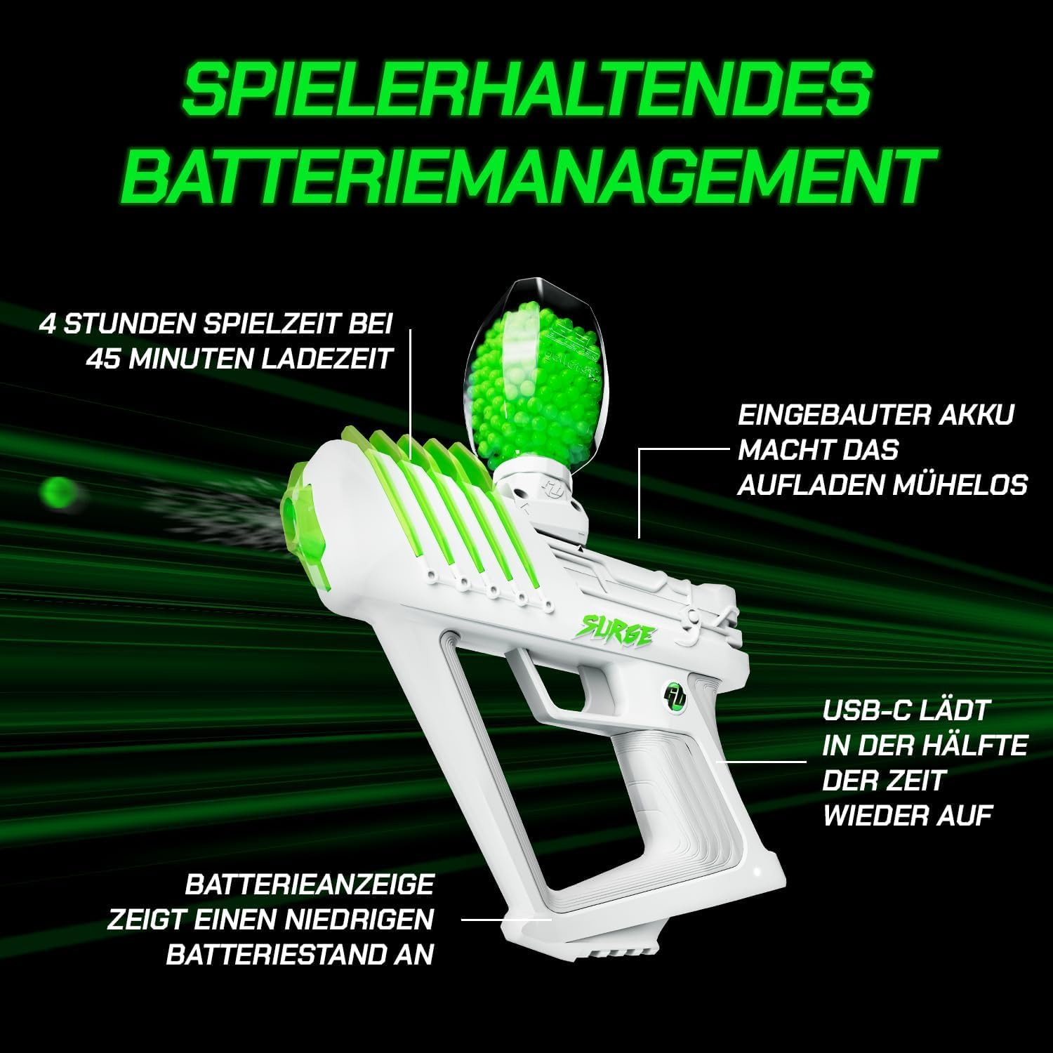 Gel Blaster The Original Surge - Hochleistungs-Gelball-Blaster | Hohe Kapazität in Halb- & Vollautomatik | 10K Schuss, erweiterte 30m Reichweite | Inklusive 800 Schuss | Ab 14 Jahren