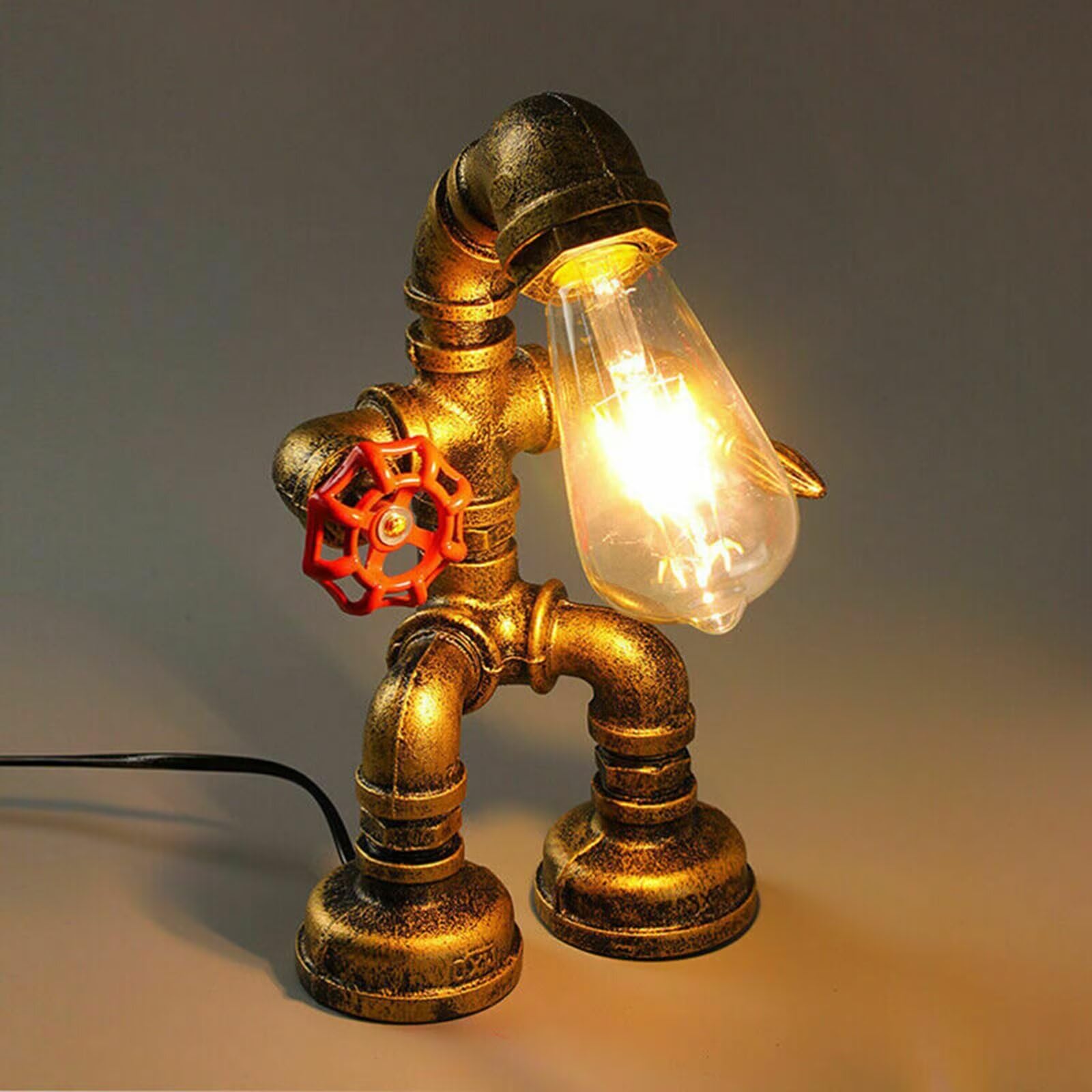 AFHRJNX Water Pipe Table Lamp Robot Style, Retro Industrial Table Lamps, Antique Steampunk Valve Metal Desk Light Bedside Light Fixture for Office, Cafe Bar (Not Included Bulb)