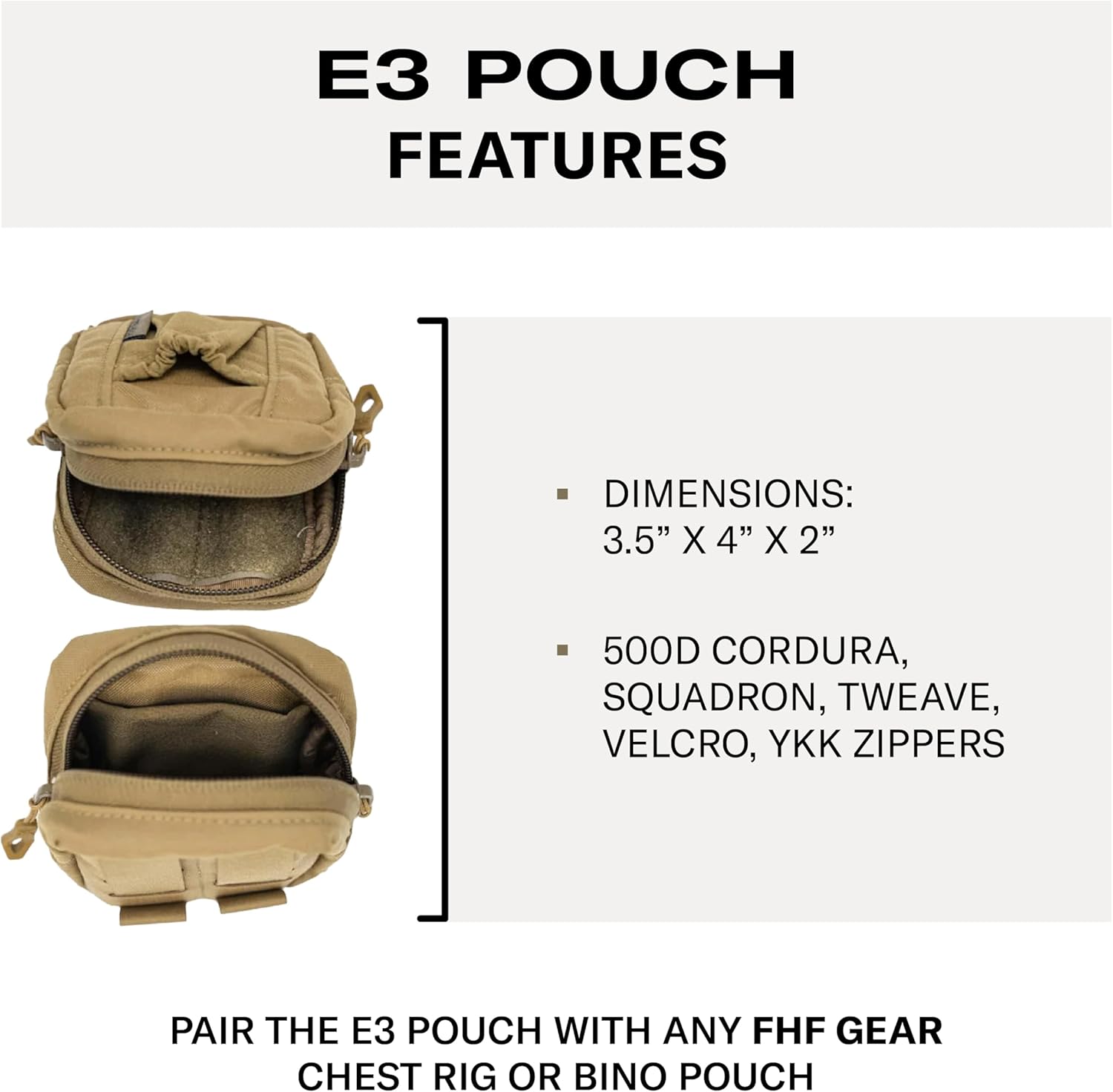 FHF Gear E3 Pouch – Multipurpose MOLLE Accessory Pouch for Bino Harnesses, Chest Rigs & Hip Belts