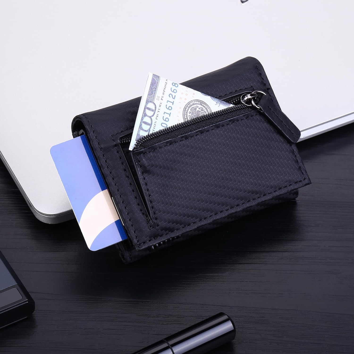 Mens Wallet Card Holder Pop up Card Holder，Smart, Slim, Minimalist Design for Front Pocket， 10-13 Card Capacity | ID Window Cash Slot，Metal Aluminum Credit Card Holder Bifold Wallet（black） - Image 4