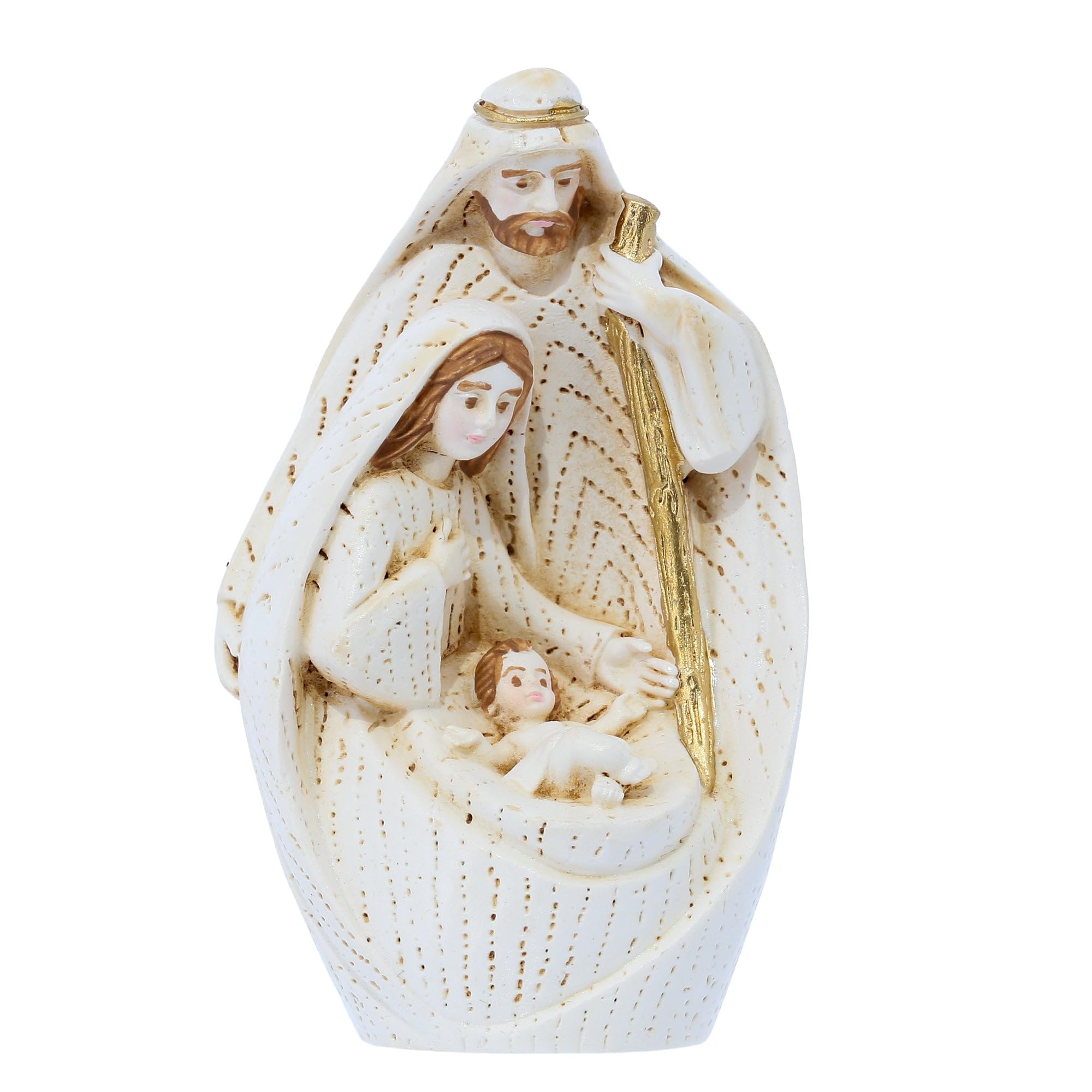 Sainte famille en résine SHALOM : crèche peinte à la main de 8 cm