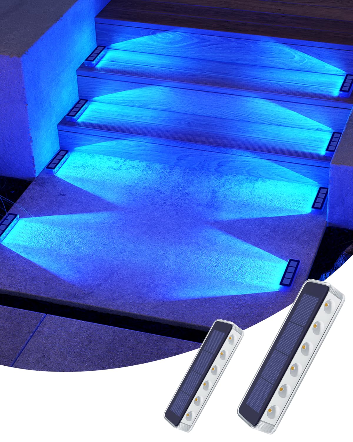 DetarZinLED Luce Solare LED Esterno, 2 Pezzi Blu Luci Solari Esterno Giardino, IP68 Impermeabili Luci Solari per Scale Esterne, Luce Solare Esterne per Scale, Terrazzo, Vialetto, Giardino, Patio