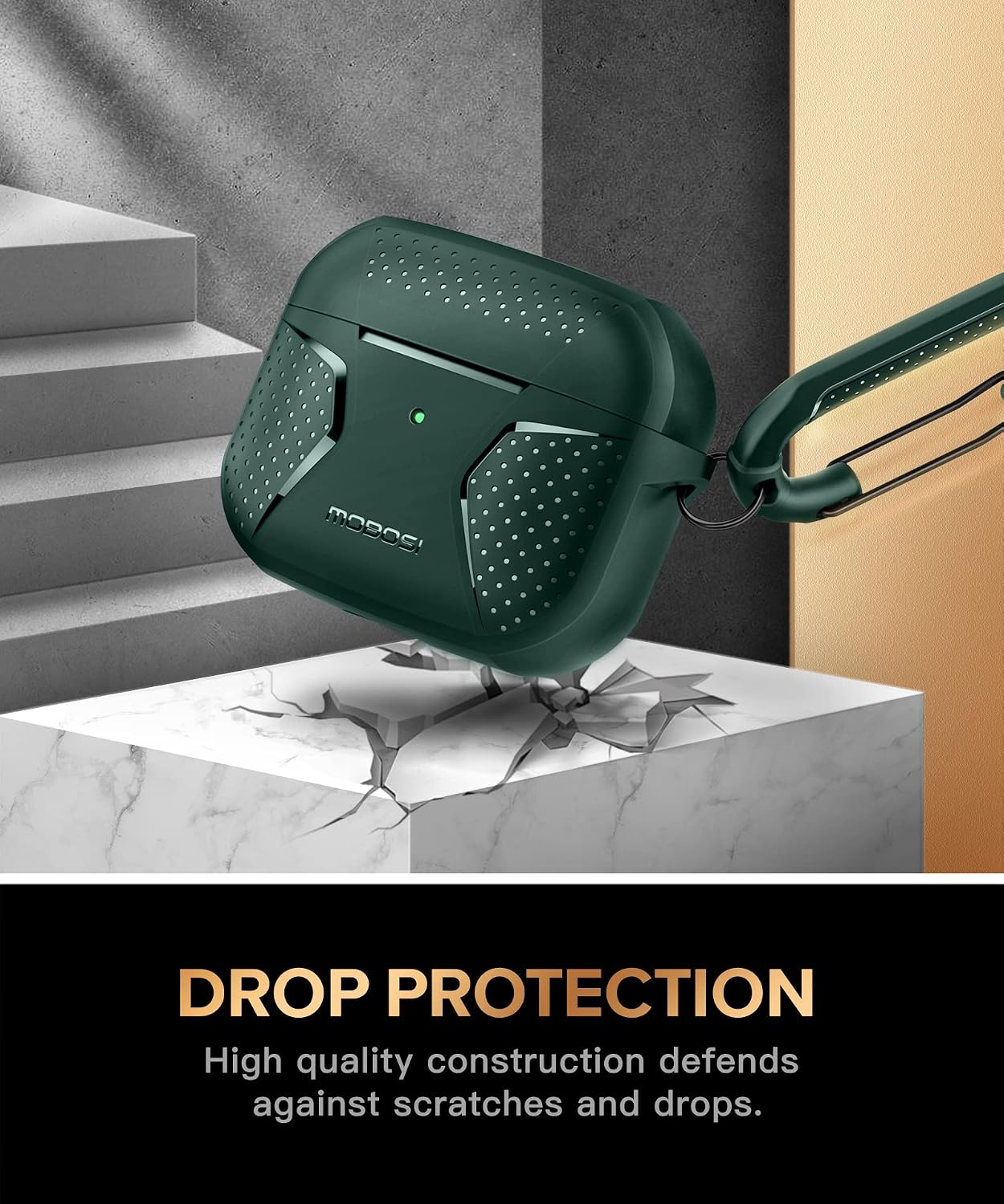 MOBOSI for AirPods 3rd Generation Case, Cool AirPods 3 Case with Keychain Silicone Shockproof Anti-Slip Protective Cover for Men Women, Rugged AirPod Case for 3 Generation (2021), Green