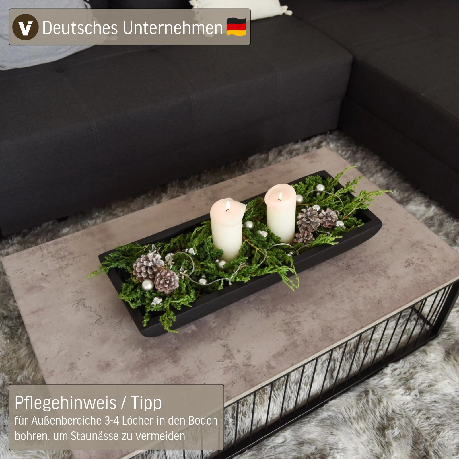 VIVANNO Pflanzschale Blumenschale Deko Schale aus Fiberglas Zoey 64 cm, wetterfest und frostsicher, für Innen und Außen, Anthrazit