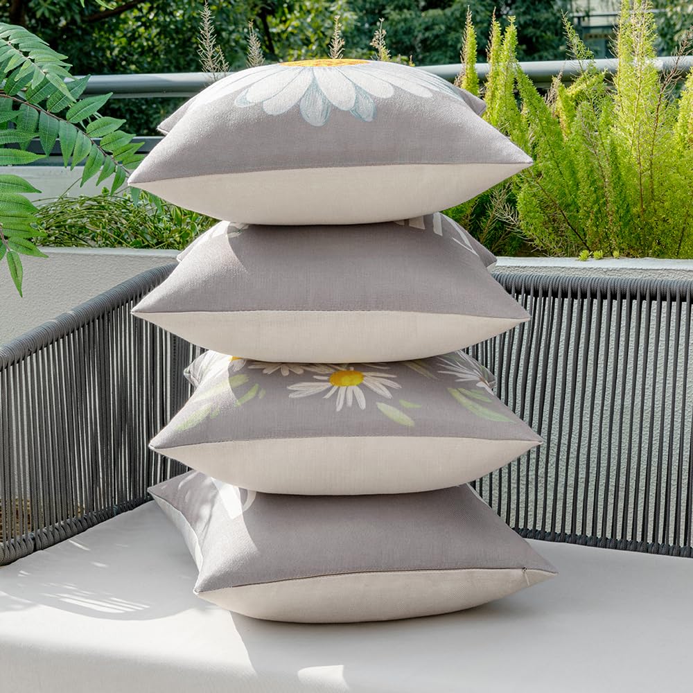 MIULEE 4 stuks kussenslopen voor buiten, waterdichte kussensloop voor thuis, kussenslopen voor tent, park, bed, bank, stoel, slaapkamer, decoratief, balkon, bloem, 45 x 45 cm