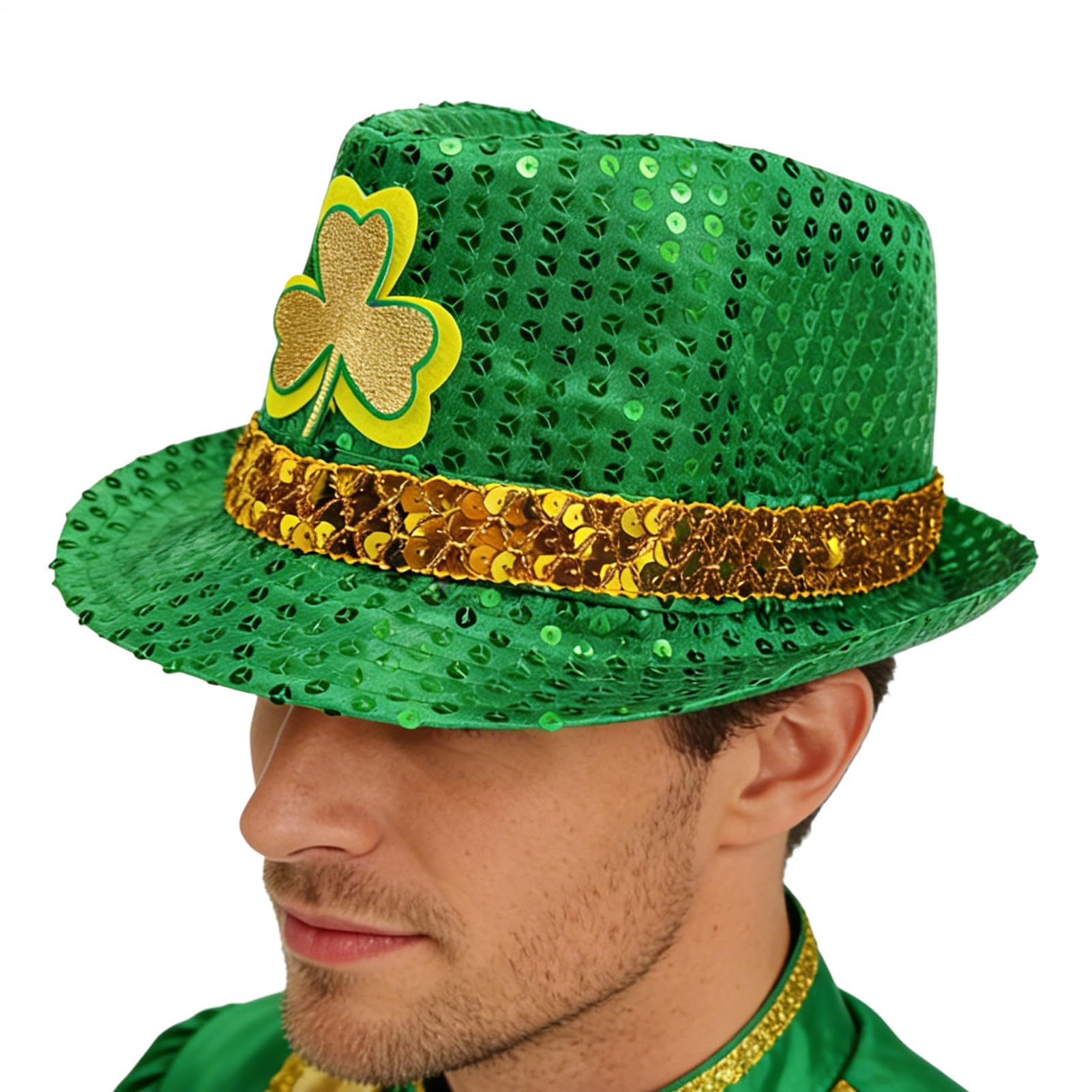 Cappello di San Patrizio – Cappello irlandese con paillettes e decorazione per feste, elegante cappello per costume per il giorno di San Patrizio, per adulti, bambini, donne, uomini, feste, festival