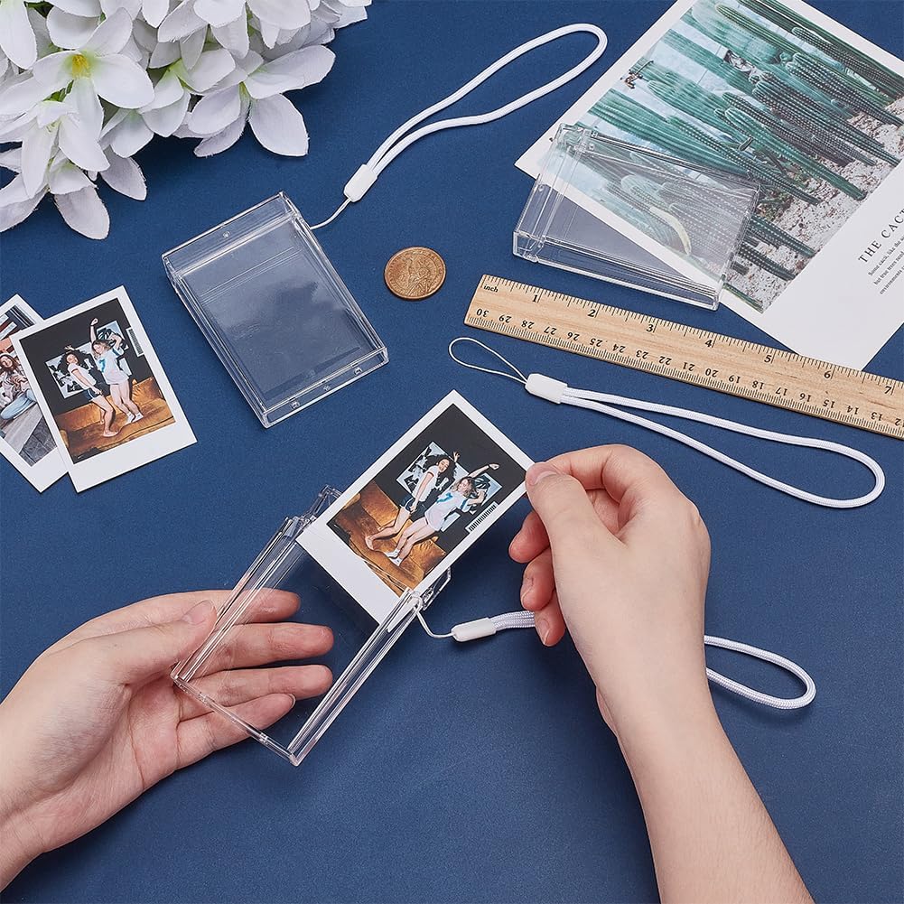FINGERINSPIRE 3PCS Picture Holder Storage Case Plastic Instant Camera Film Accessories 3.4x2.1inch Rectangle Clear Photo Pouch Travel Photo Holder Protective Case with Wrist Lanyard for 3inch Photo image 3