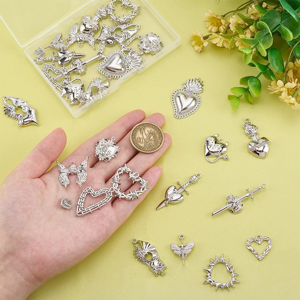 Heart Charms Sacred Heart Pendant Alloy Enamel Red Dangle Charm Western Gothic with Wings for Jewelry Bracelet Necklace Earring Making Accessories Valentine Gift - Image 3