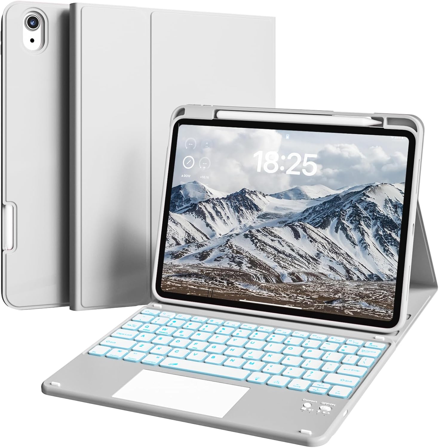 for iPad (A16) 11th/10th Gen Case with Keyboard - 7 Colors Backlit,Multi-Touch Trackpad,Detachable Keyboard Cover with Pencil Holder for iPad A16 11 inch 2025/10th 10.9 Inch 2022 (Grey)