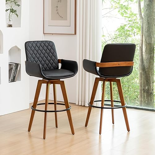 Miniatura 9 de Taburetes de bar giratorios individuales de altura de mostrador, taburetes de bar de cuero con respaldo y brazos, taburetes de bar modernos de