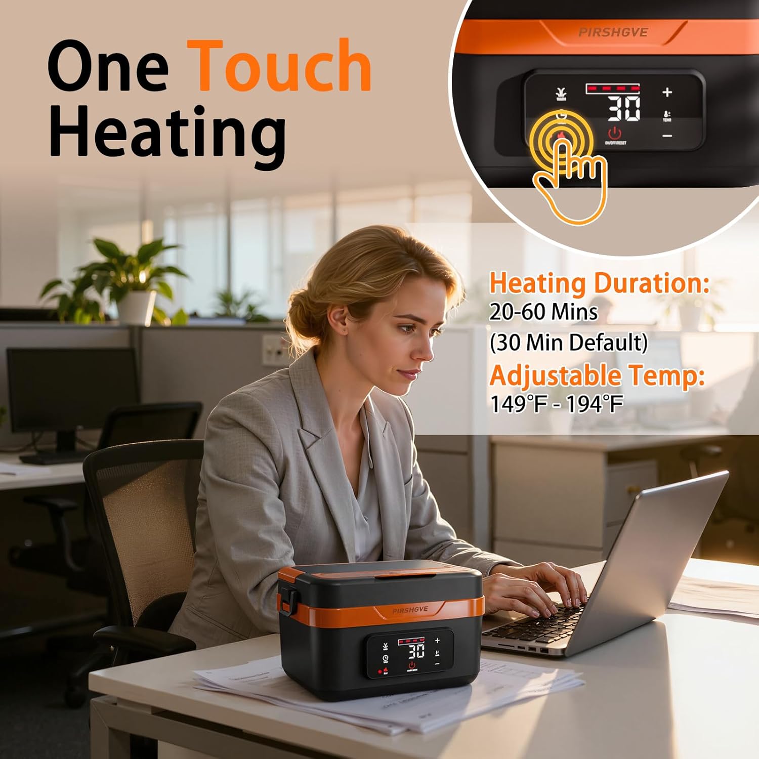 Electric Heated Lunch Box: Cordless 6.3-Cup Portable Food Warmer with 75W Fast Heating & Type-C, Leak Proof Stainless Steel Container for Truck Drivers, Office & Construction Workers, Black