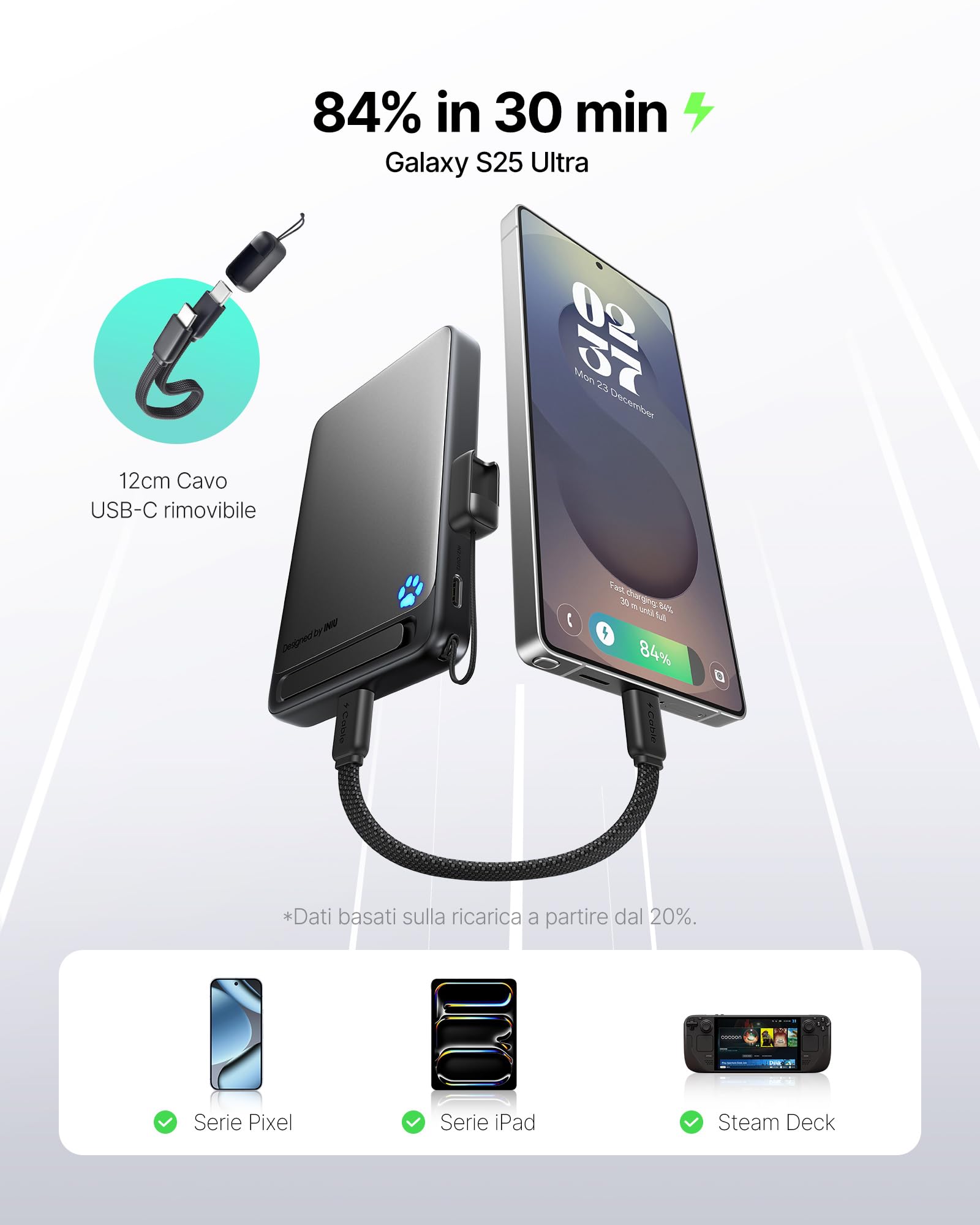 INIU Sottilissimo 10000mAh Power Bank per MagSafe, Certificata Qi2 Originale Ricarica Rapida Wireless, 45W con Cavo USB C & Supporto, Batteria Magnetica Conforme Alle Norme TSA, per Serie iPhone 17-12