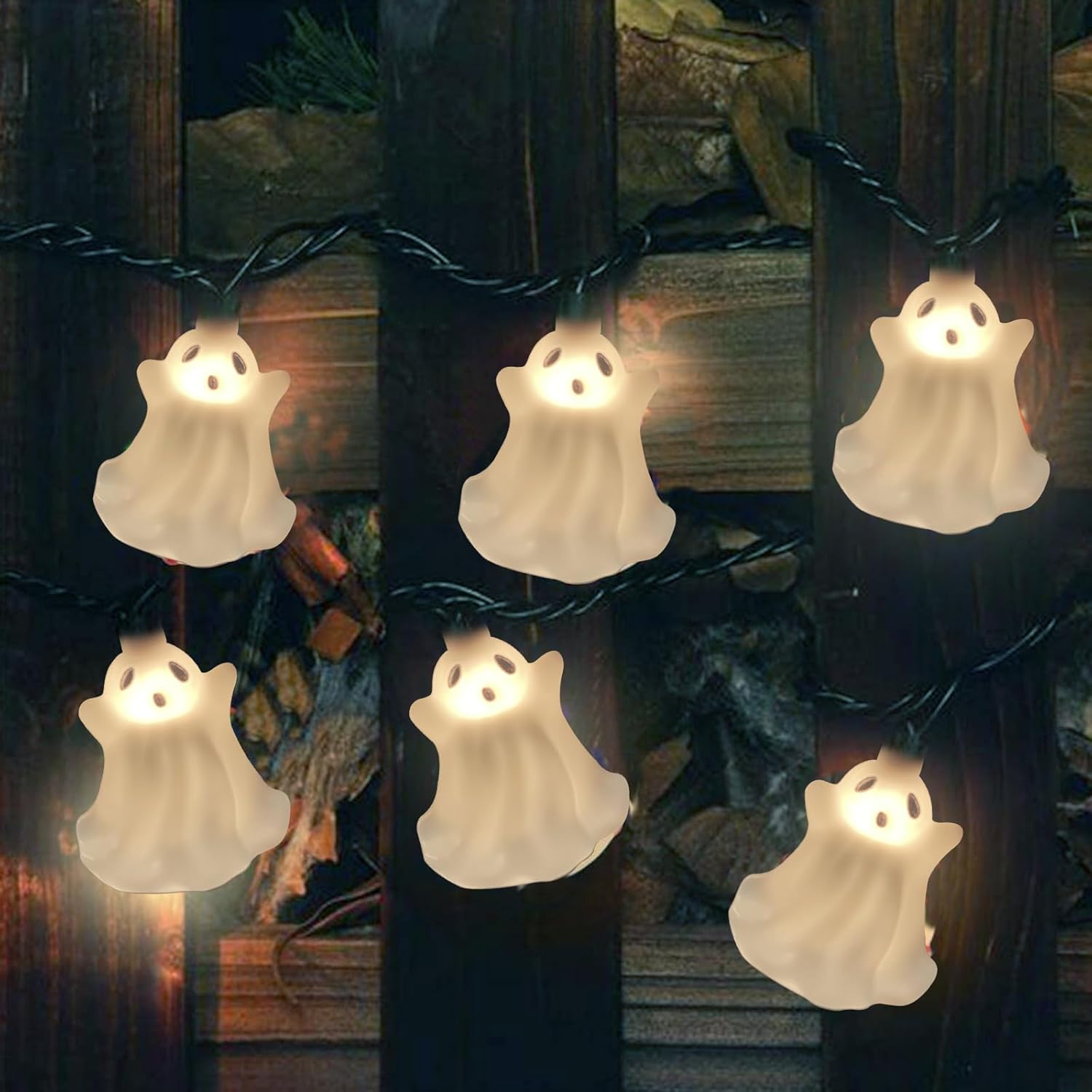 Halloween Ghost String Lights, 8.5Ft Outdoor Halloween Decorations Lights with 10 White Ghosts Lights Waterproof, Hanging Ghosts Fairy Lights UL Listed for Patio Garden Backyard Party Bedroom Window