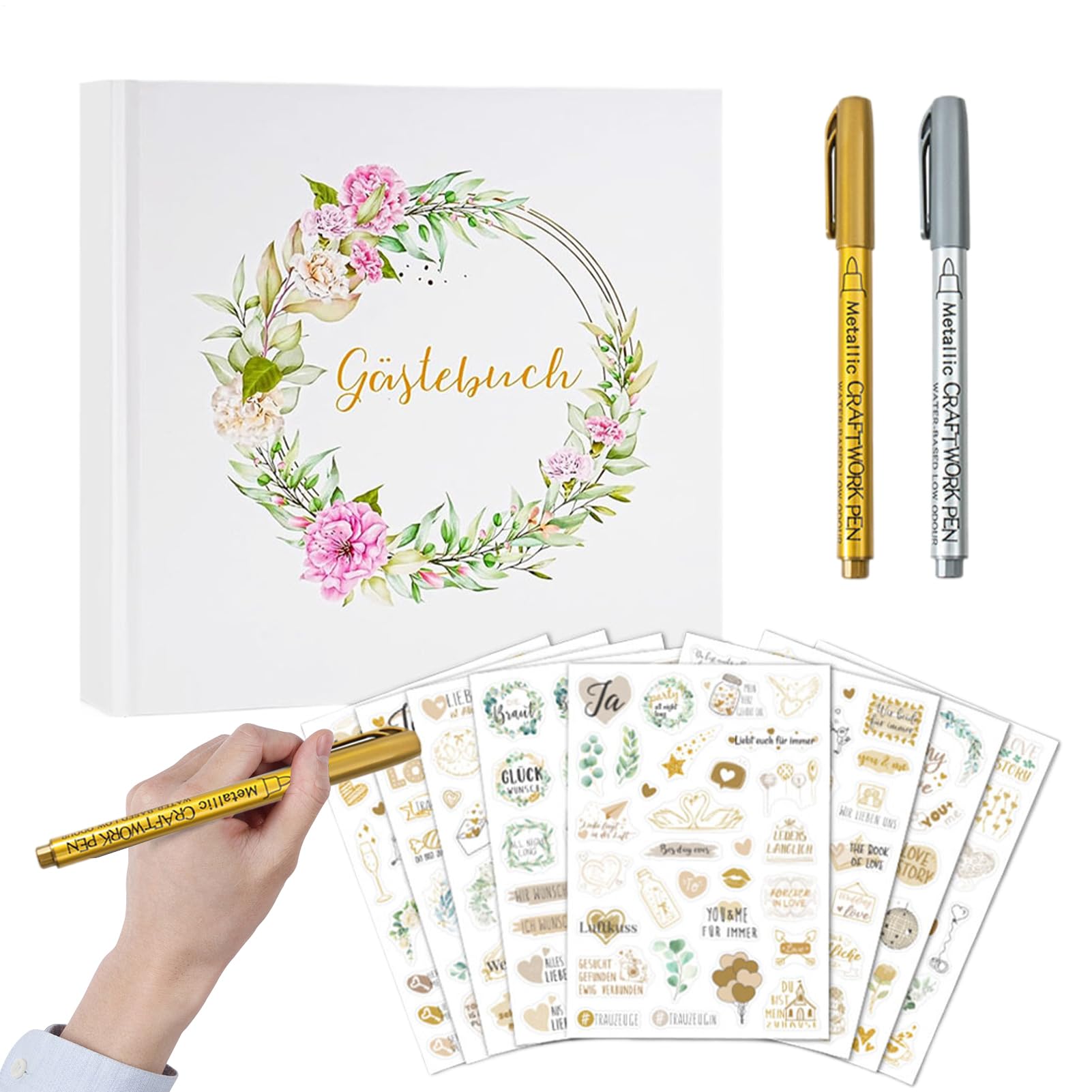 Libro Degli Ospiti Per Il Matrimonio Album Degli Ospiti Floreale Con Foglio | Libro Per Firma Ospiti In Lingua Tedesca Per Sposi Shower Fidanzamento Rinnovo Voti Riunione Familiare