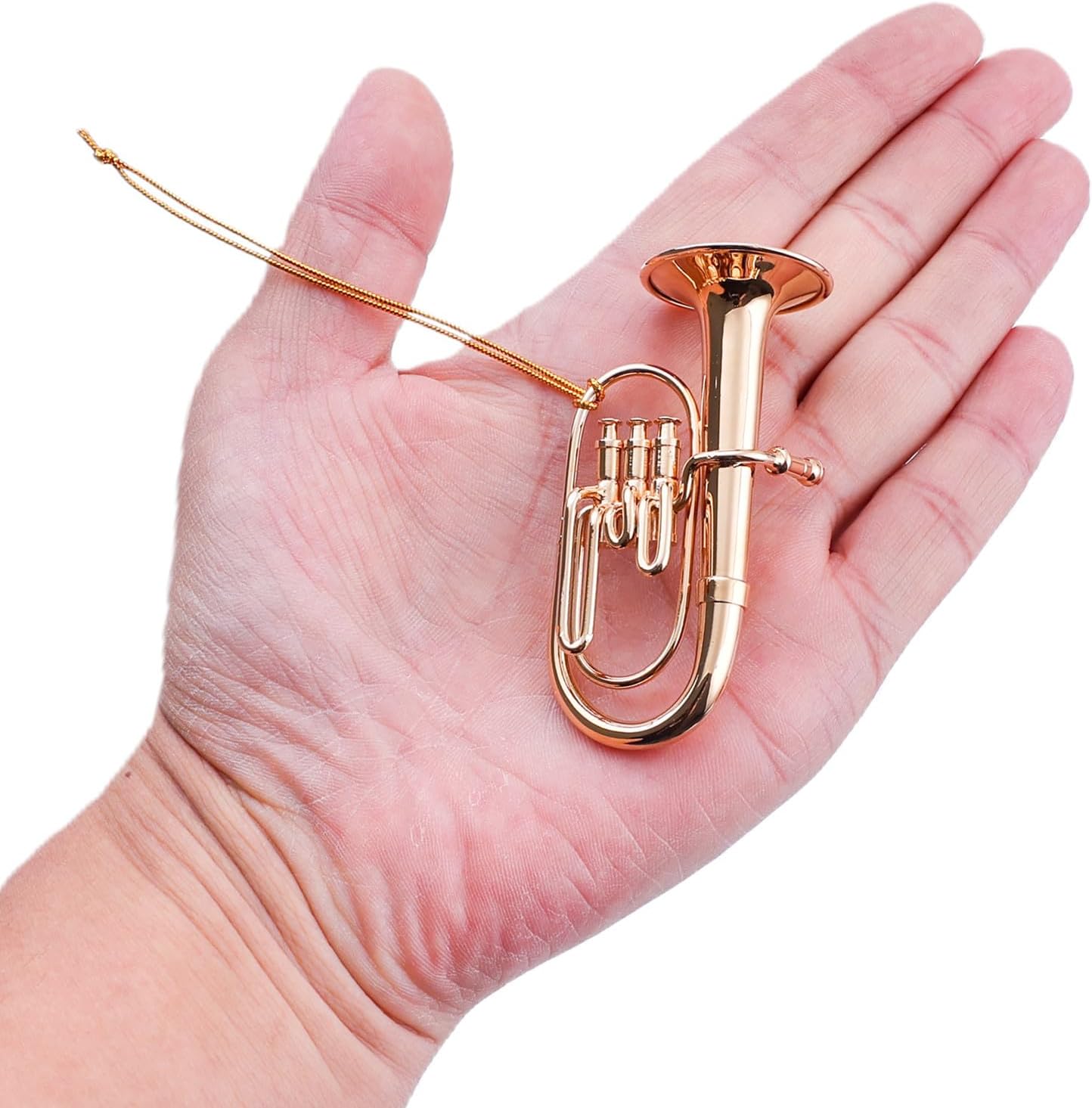 2.83" Brass String Miniature Tuba Hanging Ornament Mini Musical Instrument Baritone Horn Replica Christmas Tree Display Ornament Home Decoration Model Music Birthday Gifts (2.83" Tuba) image 3