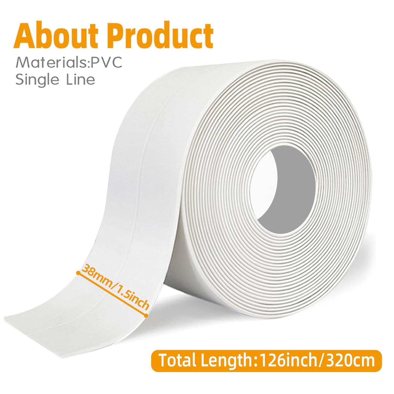 Caulk Tape - Waterproof Self-Adhesive Caulking Tape 1.5" x 10.5Ft for Toilet Sealer, Around Toilet Base, Kitchen, Bathroom, Sink, Shower, Bathtub Edge Protector, PVC Caulk Strip