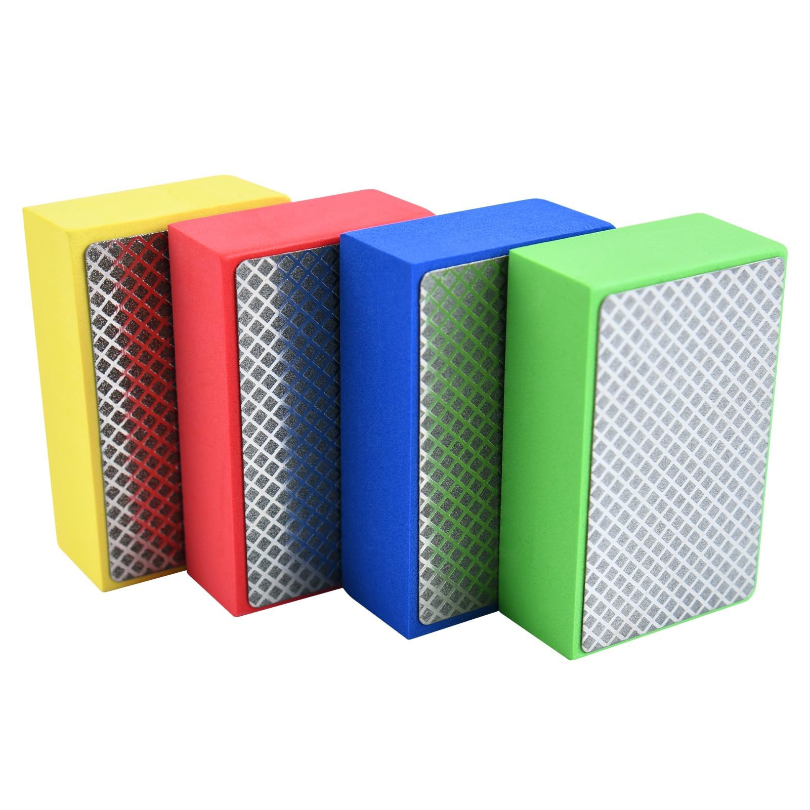 LEONTOOL 4PCS Diamond Hand Polishing Pads 60/100/200/400 Grit Diamond Sanding Pads Wet and Dry Sanding Block Foam Backing Tile Tools for Tile Glass Stone Marble Granite Ceramics Metal Grinding