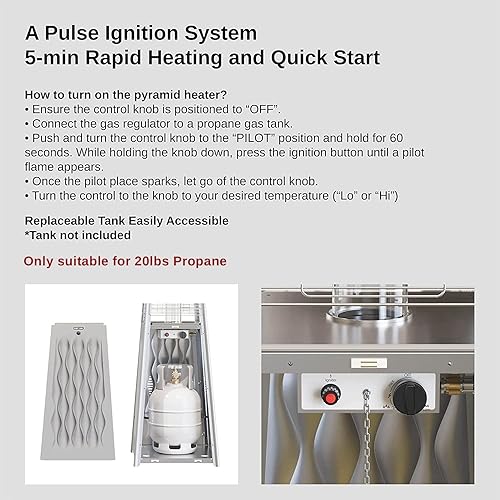 Miniatura 5 de EAST OAK Pyramid - Calentador de patio de 48000 BTU, calentador de patio con llama para exteriores, acero inoxidable, calentador de propano de tubo