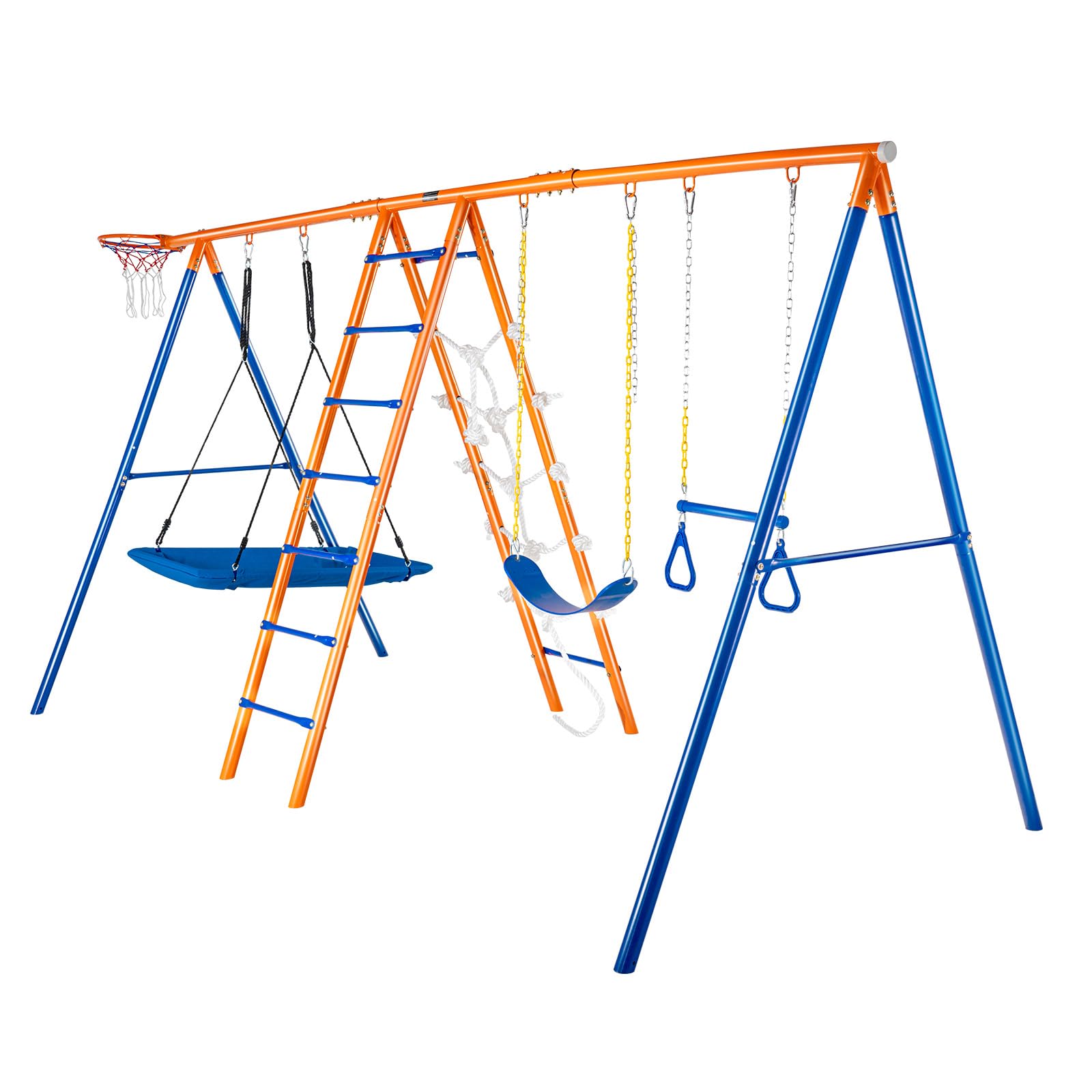 VEVOR Altalena da Giardino, Altalena 6 in 1, Altalena in Metallo per Carichi Pesanti da Esterno con 2 Altalene, Barra a Trapezio, Scala da Arrampicata, Capacità di 200 kg per Bambini dai 3 Anni in Su