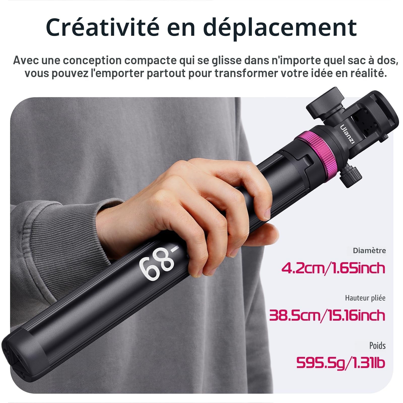 ULANZI MT-89 Trépied de Lampe en Aluminium, 208cm trépied Extensible Portable, Support pour Appareil Photo et éclairage, pour Studio Photographie Extérieure Lumière Anneau Flash Boîte à lumière
