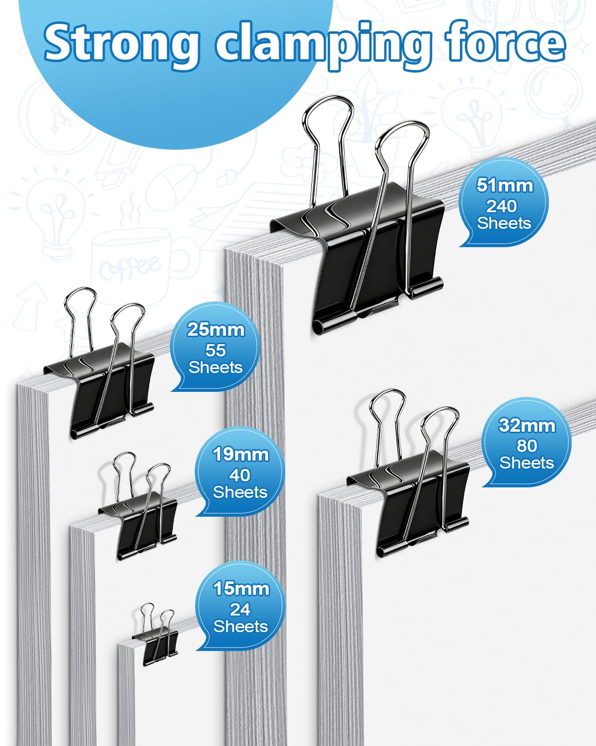 170 stuks vouwklemmen set, 15 mm/19 mm/25 mm/32 mm binderclips kantoorklemmen kleurrijk, multifunctionele klemmen documentklemmen, metalen klemmen papierklemmen voor school kantoorartikelen