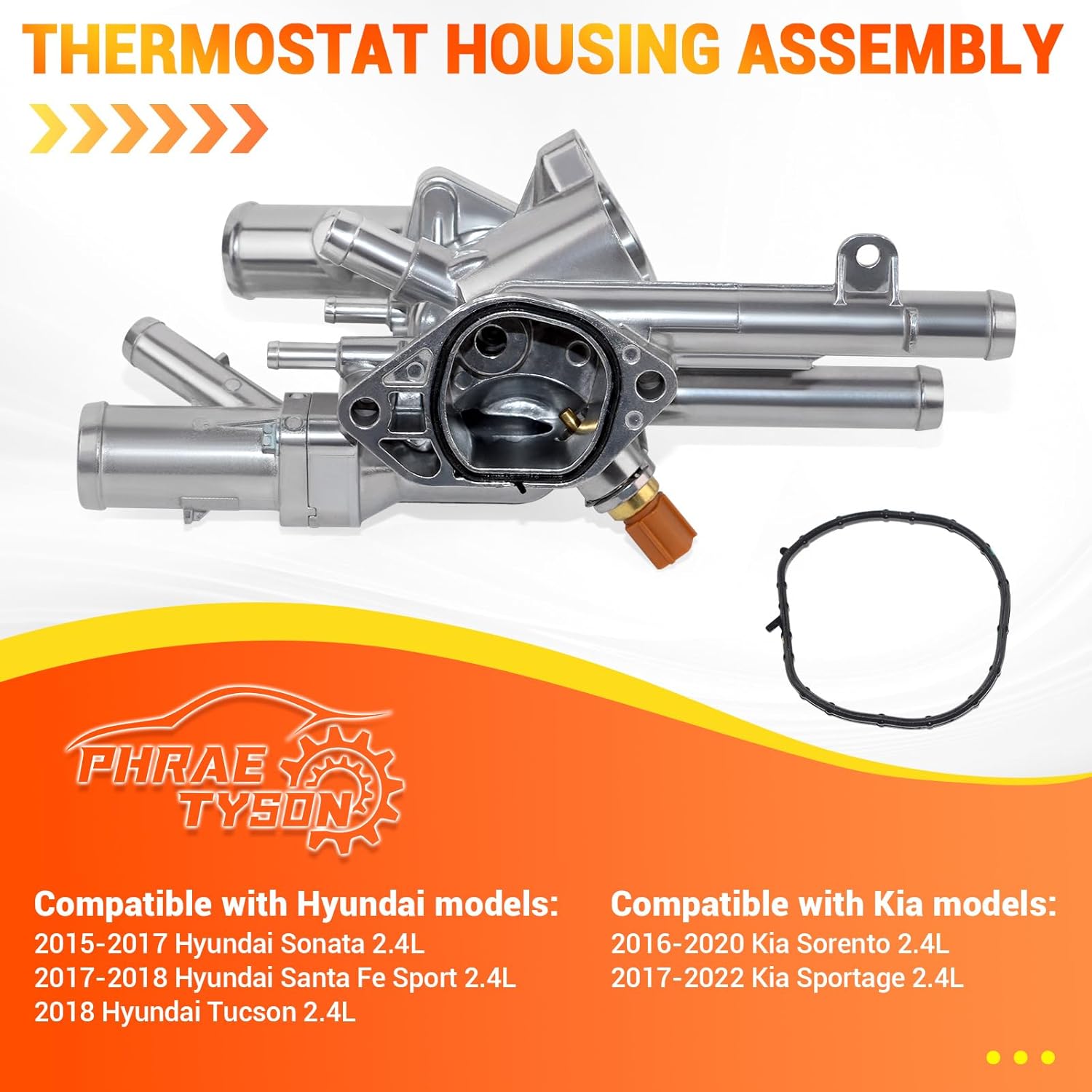 Upgraded Aluminum Thermostat Housing Assembly Compatible with 2015-2017 Hyundai Sonata 2017-2018 Santa Fe Sport 2016-2020 Kia Sorento 2017-2022 Sportage 2.4L W/o Hybrid Replaces # 25620-2GGA0
