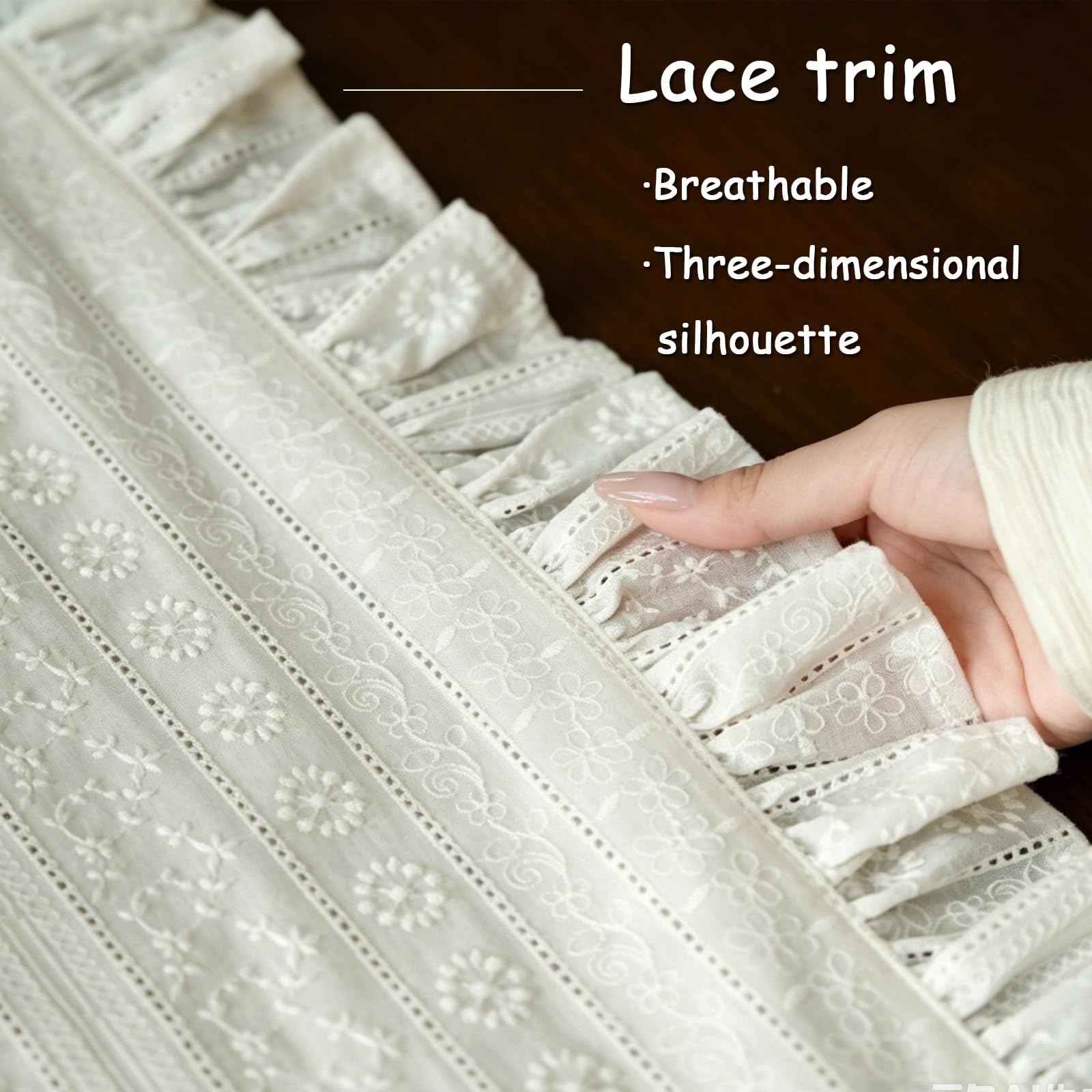 Cremefarbener Tischläufer,Stoff mit Baumwollspitzenstickerei,Langer Tischläufer als Wohnzimmerdekoration,Geeignet für TV-Lowboards und Esstische(40x250cm/15.7x98.4in)