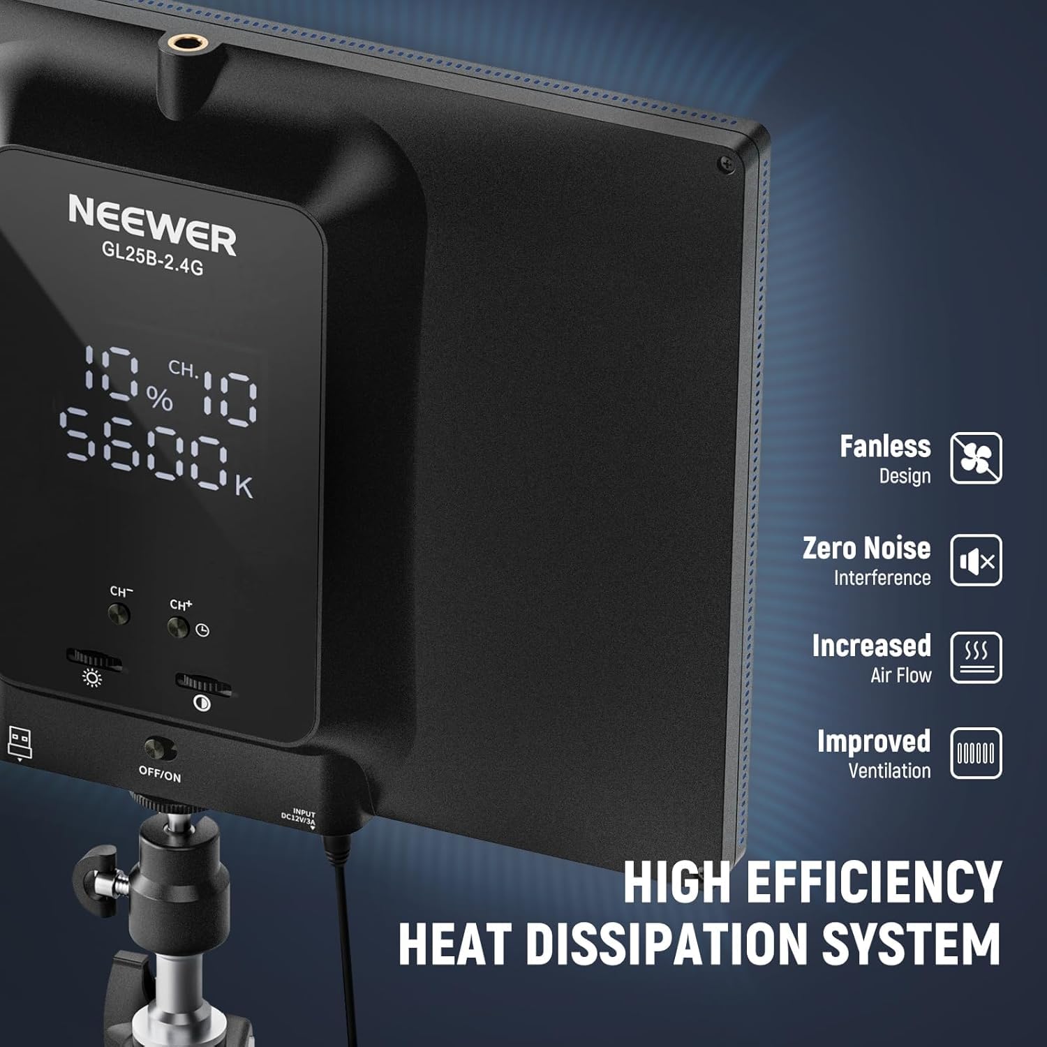 NEEWER 25W 12,9" Key Light Streaming con Supporto Tavolo/Remoto 2.4G/Trasmettitore USB Controllo APP PC/Mac 2300Lx/0,5m 2900-7000K CRI98+ Pannello Luce Video Dimmerabile per Webcam Laptop Zoom,GL25B