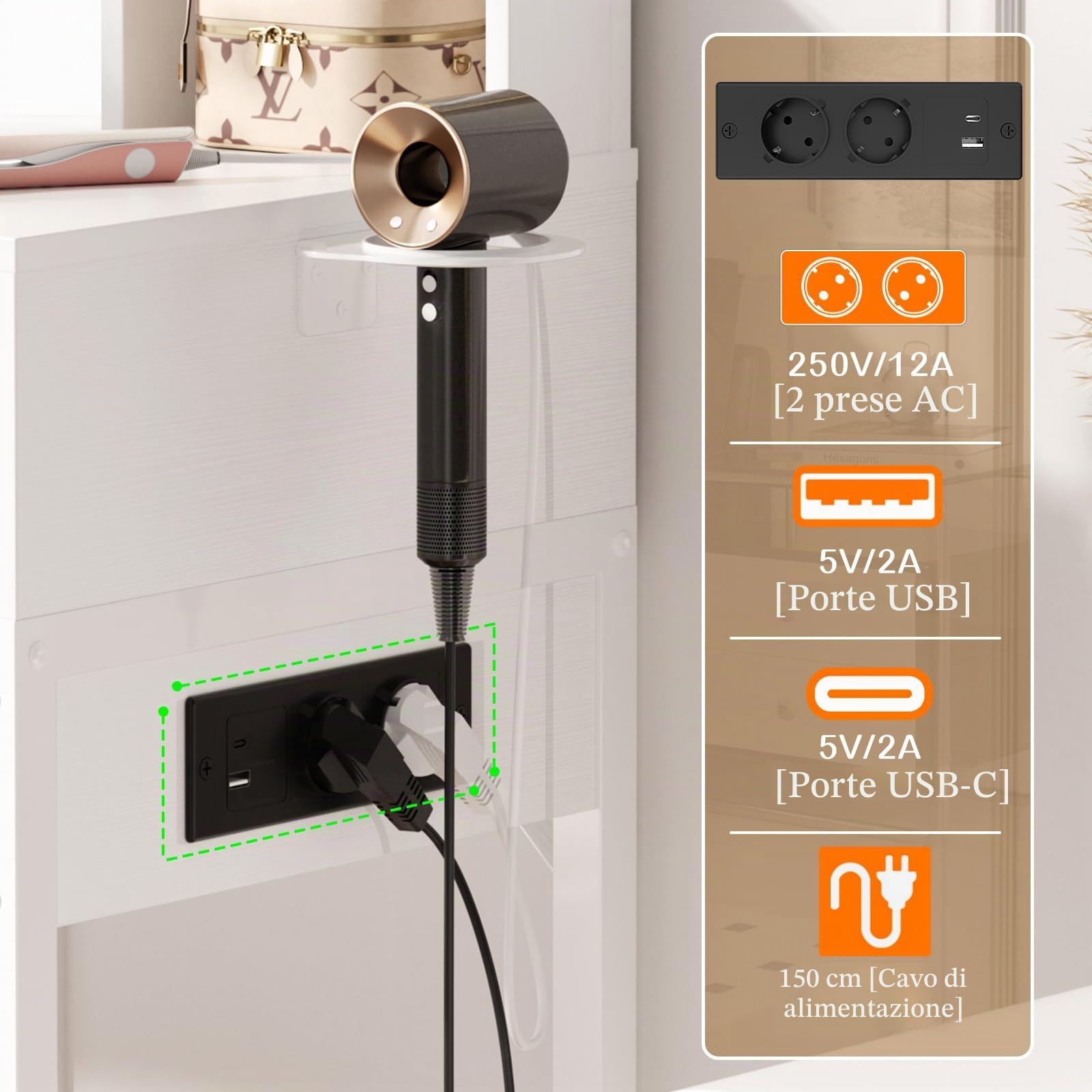iSunirm Moderno Toeletta da Trucco con Specchio e Luce LED,Toeletta con 2 Cassetti e 1 Scaffali,Tavolo da Toeletta con Presa Elettrica,Adatto per Camera da Letto e Soggiorno,Bianco