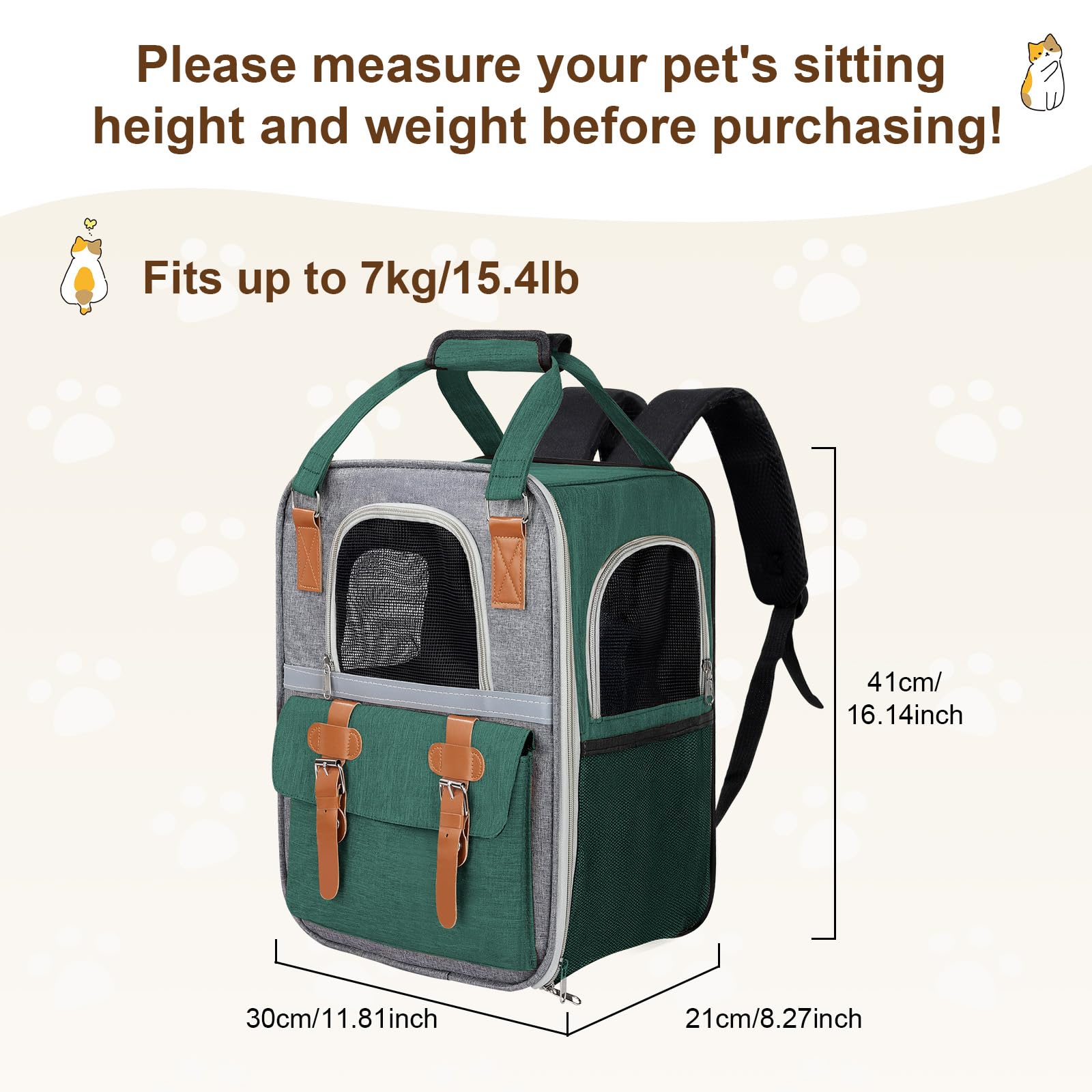 YooxArmor Haustier Rucksack für Katzen & Kleine Hunde,Atmungsaktiver Tragbare Katzenrucksack mit Sichtfenster,Leichte Faltbare HundeRucksack für Reisen Wandern Fahrradfahren, Max Tragkraft 7kg