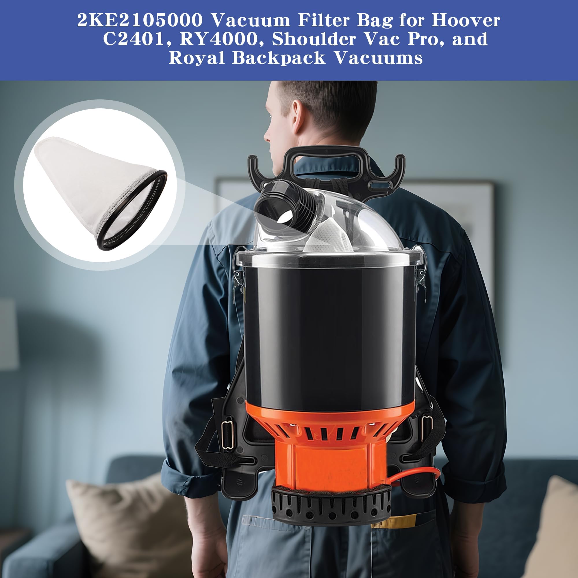 Paquete de 4 bolsas de filtro de aspiradora 2KE2105000 para aspiradora C2401 RY4000 Hoover, bolsa de tela HEPA, bolsa de filtro, lavable, reutilizable