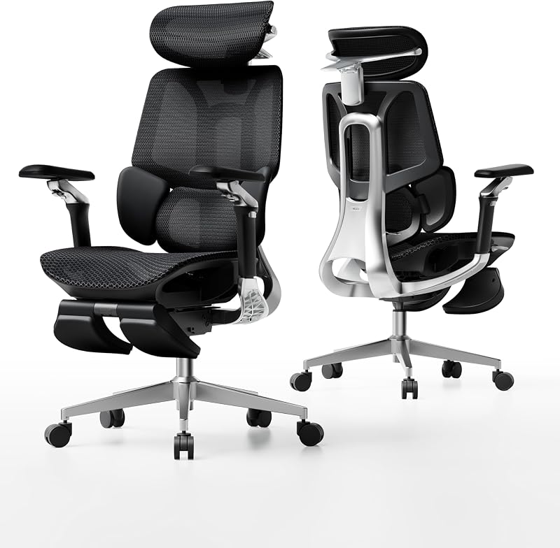 Hbada E3 Pro 2026 Edition Ergonomic Office Chair, Mesh Desk Chair with 3-Zone Floating Lumbar Support, Upgraded 4D Headrest, 720° Armrests, Black with Footrest