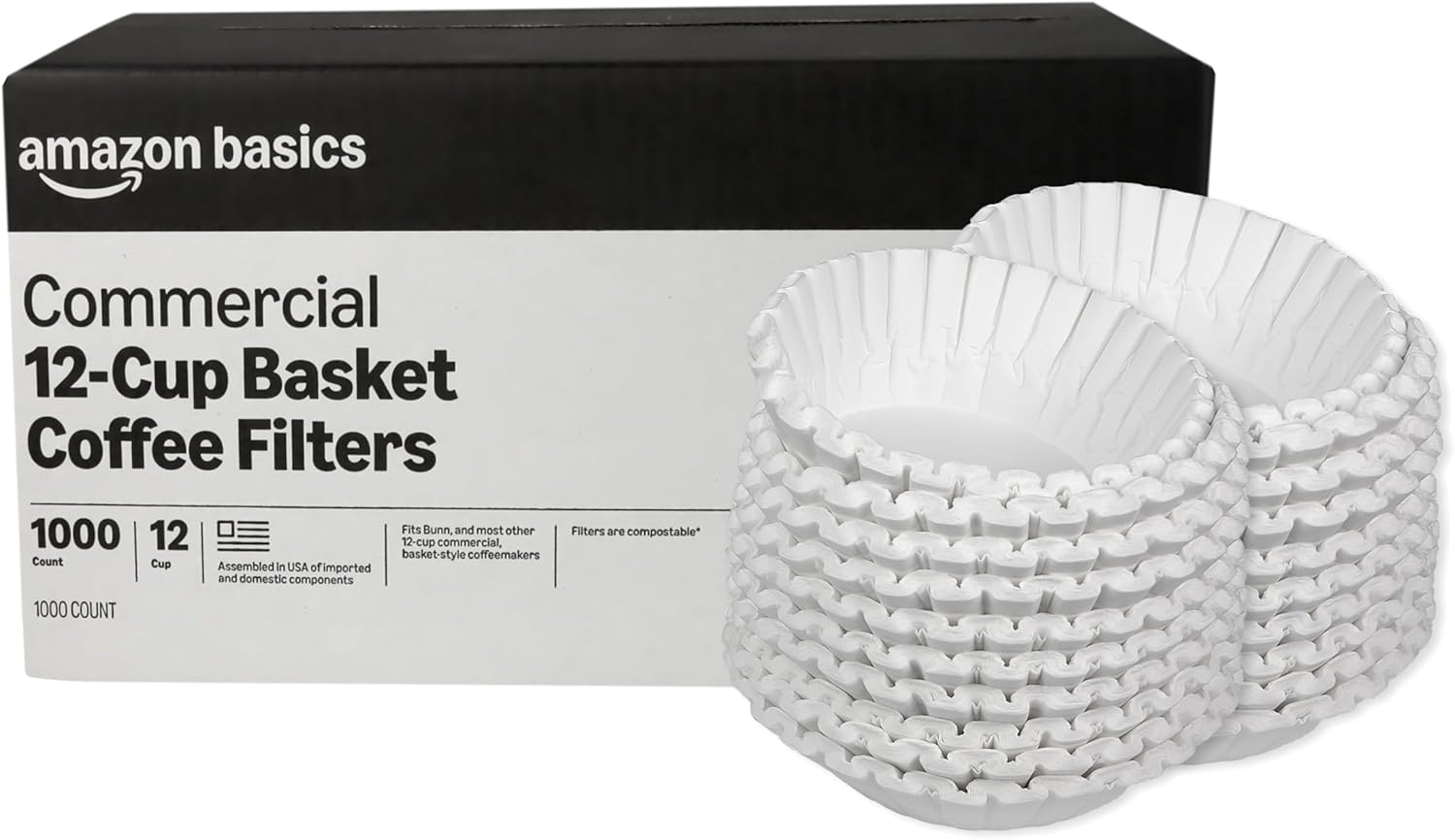 Amazon Basics Commercial 12-Cup Basket Coffee Filters, 1000 Count