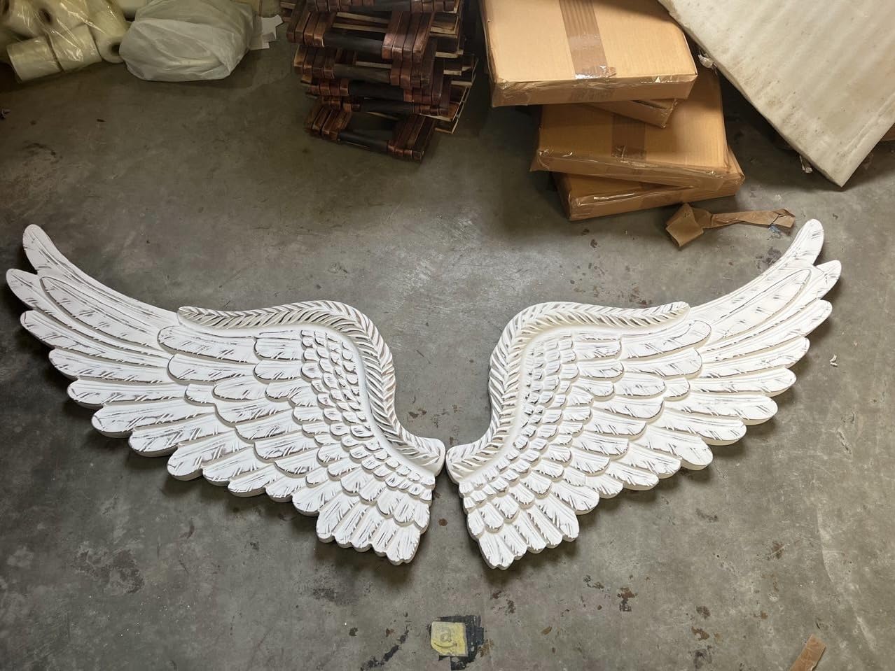 THE SARA ENTERPRISES Wood Wall Angel Wings LED Lights, Different Angel Wings Colour Antique White Wall Decor Set of 2 Size (36x36) Inch-image-11