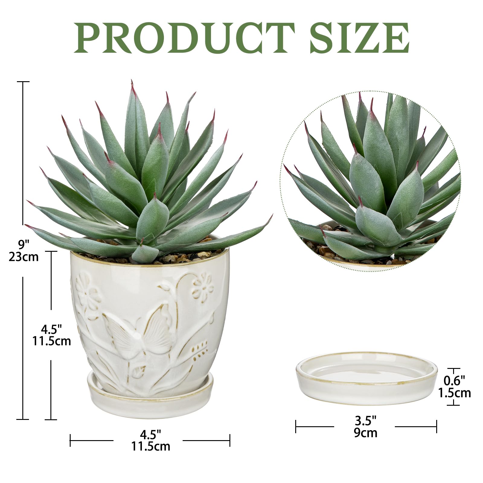 Briful Pianta grassa artificiale in vaso di ceramica bianca con piattino, piccola pianta di agave finta, pianta finta per interni per scrivania, bagno, scaffale, ufficio, casa colonica, decorazione