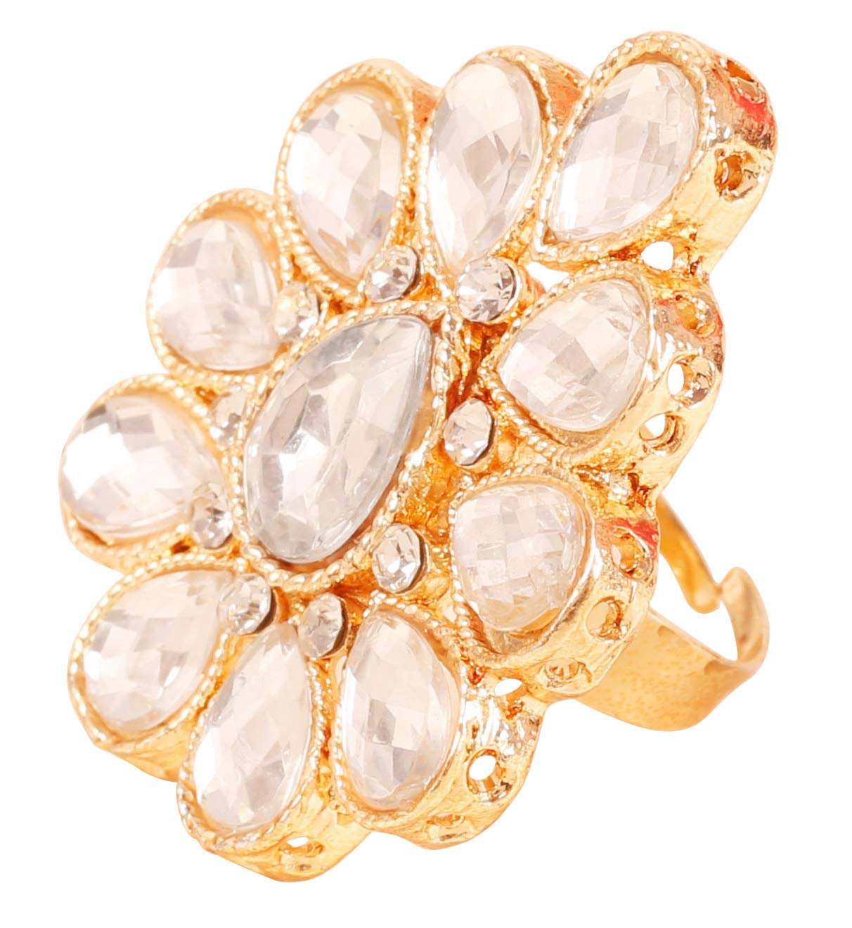 Sponsored Ad – Indian Bollywood Pretty Royal Adjustable Size Designer Wedding Jewelry large Cocktail Ring in Rhinestone crystal Gold Silver and Oxidized Tone For Women.
