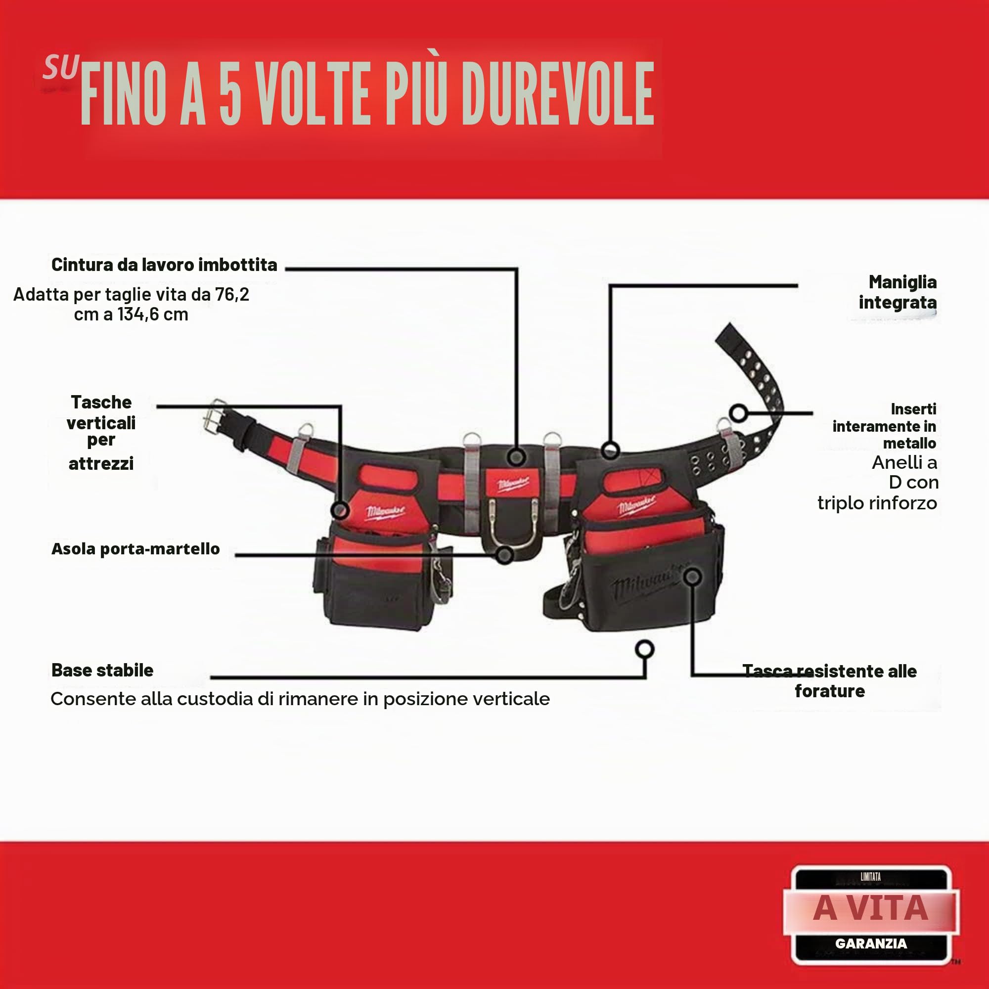 Milwaukee 48 22 8110 elettricista cintura da lavoro con 29 tasche – rosso/nero