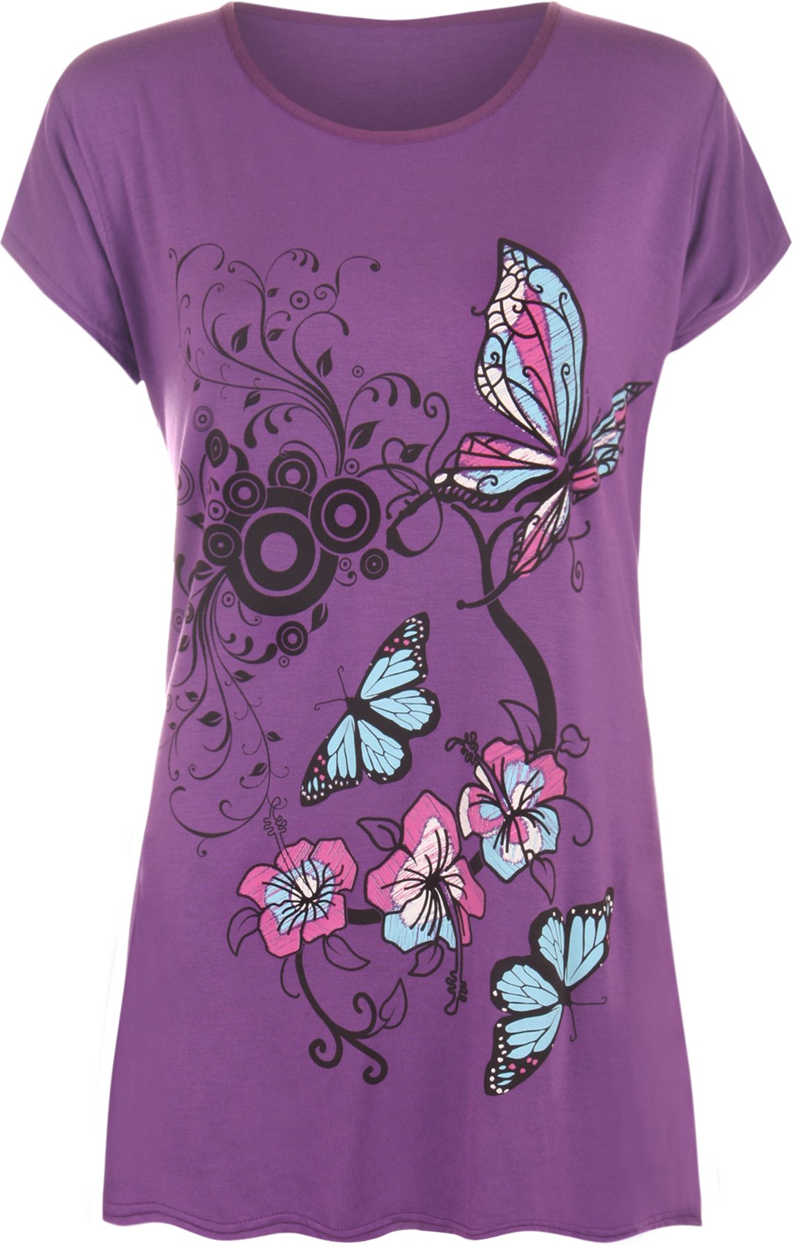 WearAll New Womens Plus Size Butterfly Print Short Sleeve T-Shirt Ladies Baggy Top 14-20