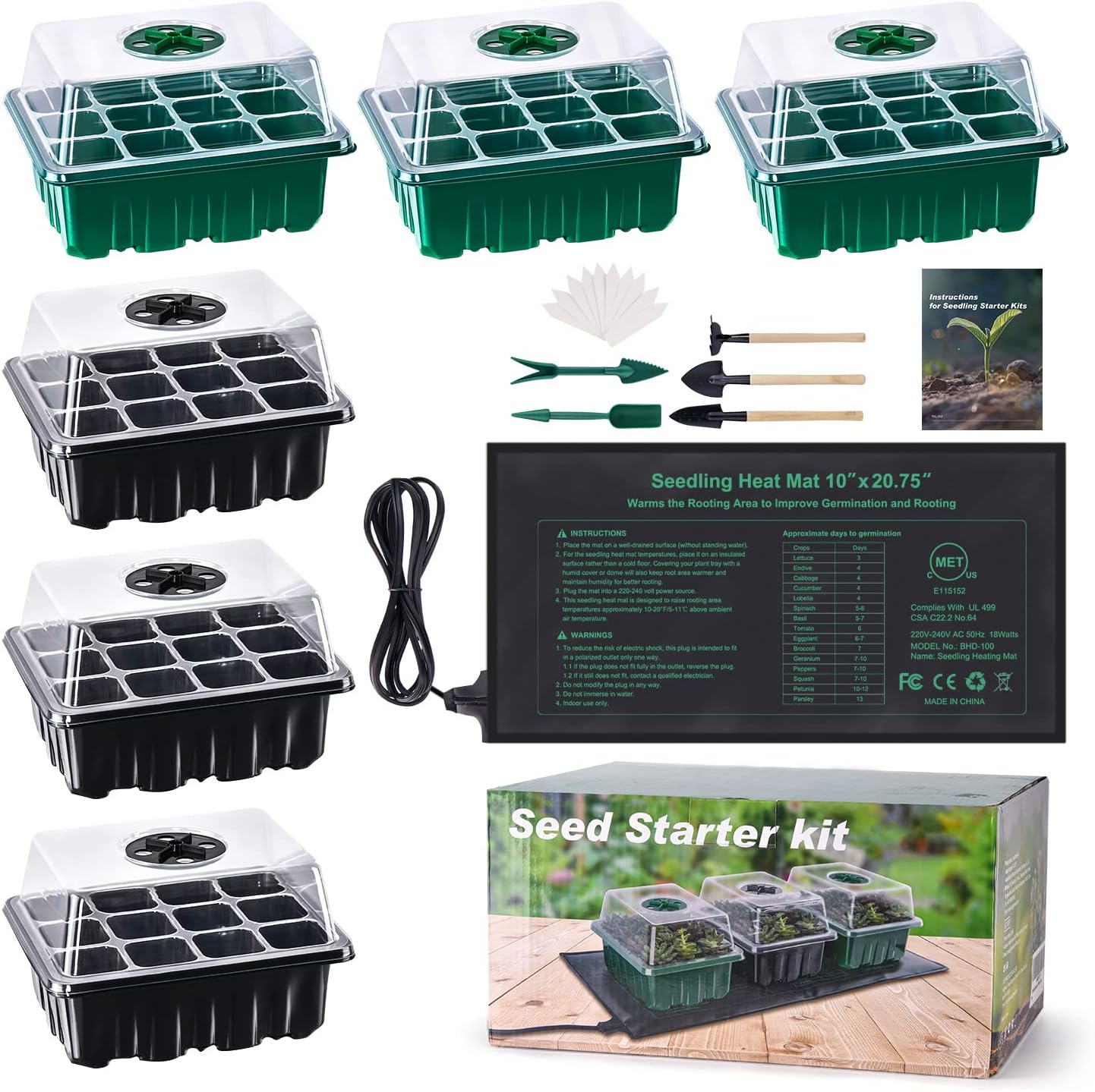 72Cell Indoor Greenhouse Propagator with Heat Mat Pack of 6 Mini