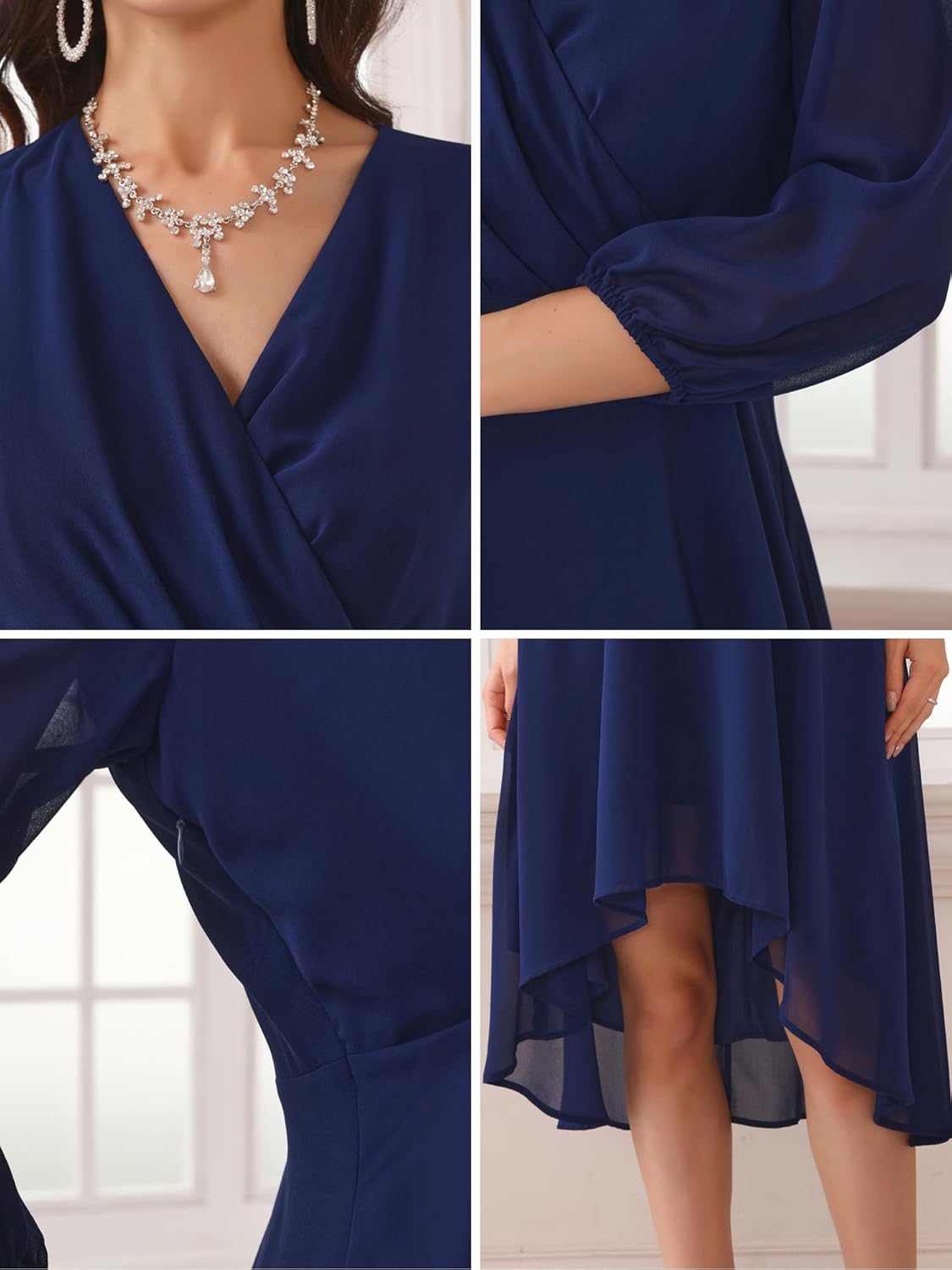 Women's Formal Prom Chiffon Dress Asymmetrical Hem Wedding Guest Wrap Cocktail Midi Dresses - Image 5