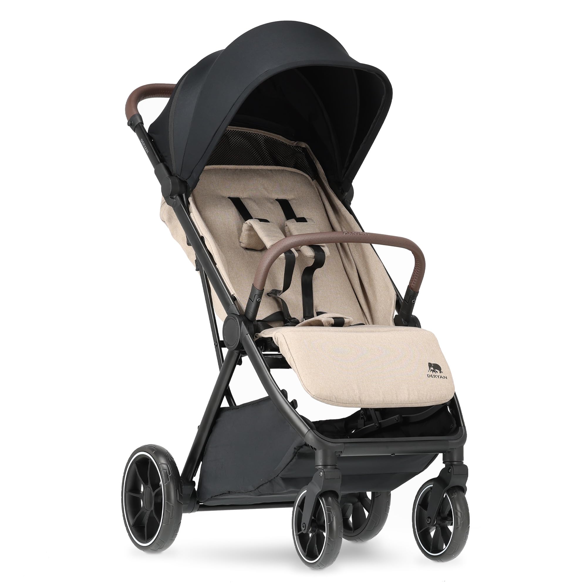 Deryan Luxury ROLO XL Travel Buggy - Birth up to 22 kg with Reclining Function - Compact Baby Pushchair (7.5kg) - One Hand Foldable, Sun Protection UPF 50+, Large Storage Basket - Nougat