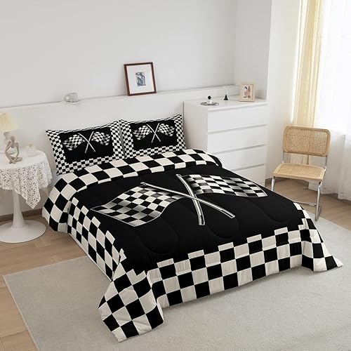 Miniatura 3 de Castle Fairy Juego de edredón con bandera a cuadros, juego de ropa de cama en blanco y negro para niños, niñas, mujeres y adultos, edredón con