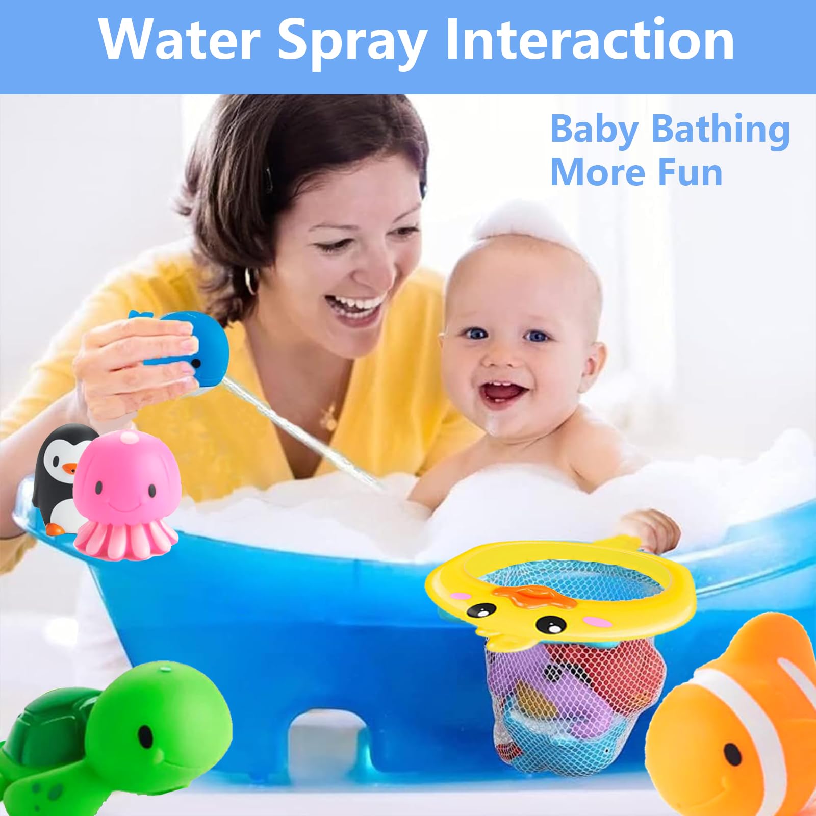 Giochi Bagnetto Neonato, 9 Pezzi Giocattoli da Bagno Galleggianti a Forma di Animali Marini, Giochi d’Acqua per Bambini, Squirt Toys per Vasca e Piscina, Regalo per Ragazzi e Ragazze