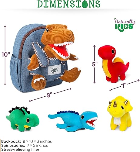 Miniatura 3 de Naturally KIDS Juego de juguetes de peluche de dinosaurio mochila de 4 W juguetes de dinosaurio para niños de 3 a 5 años mochila de dinosaurio con